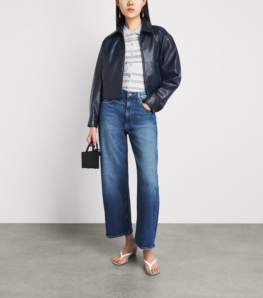 Rag & Bone Womens Faux Leather Krista Bomber Jacket Navy Image 2