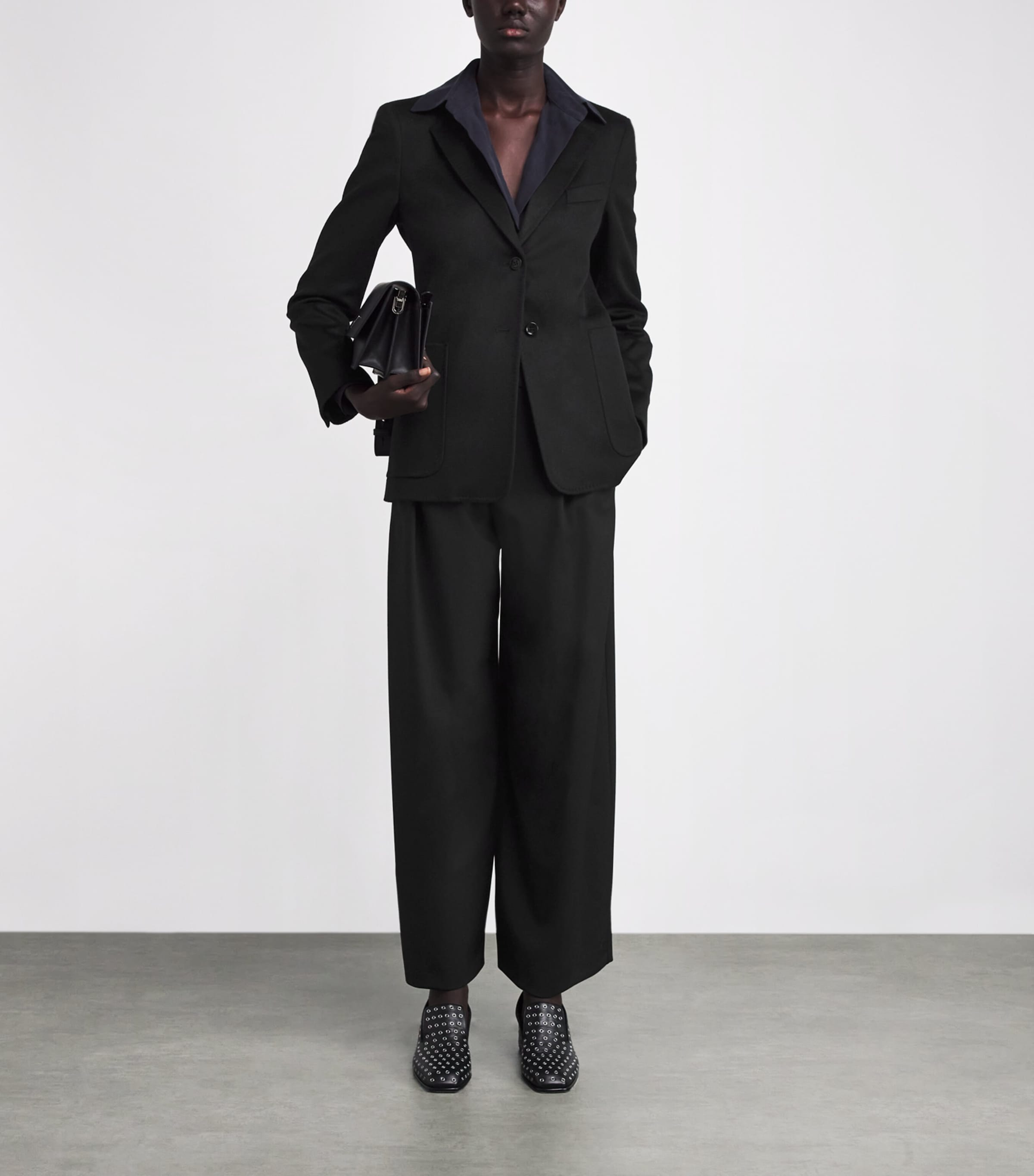 Twill Wide-Leg Trousers BLACK Image 2