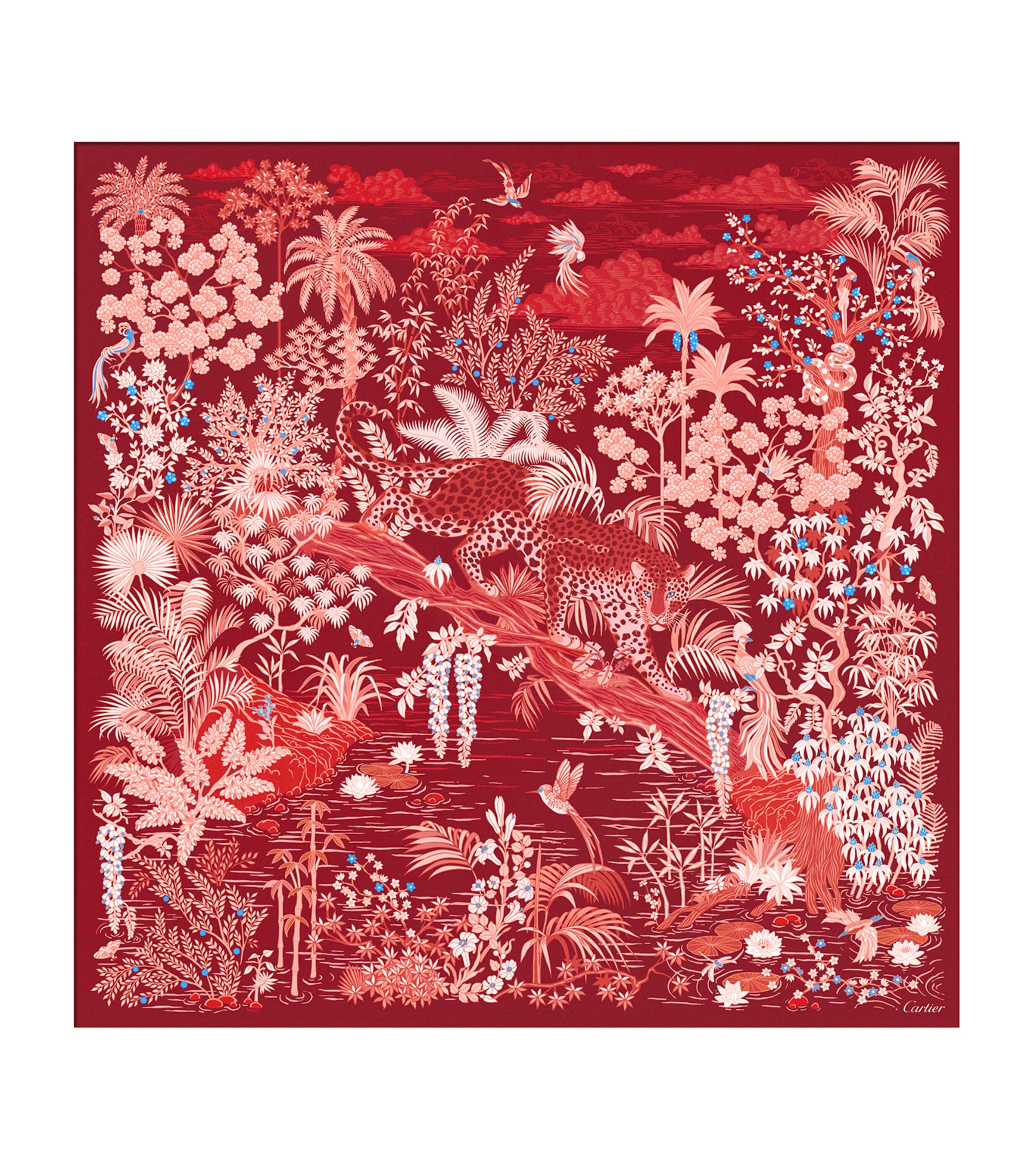 Cartier Silk Panther Scarf In Burgundy