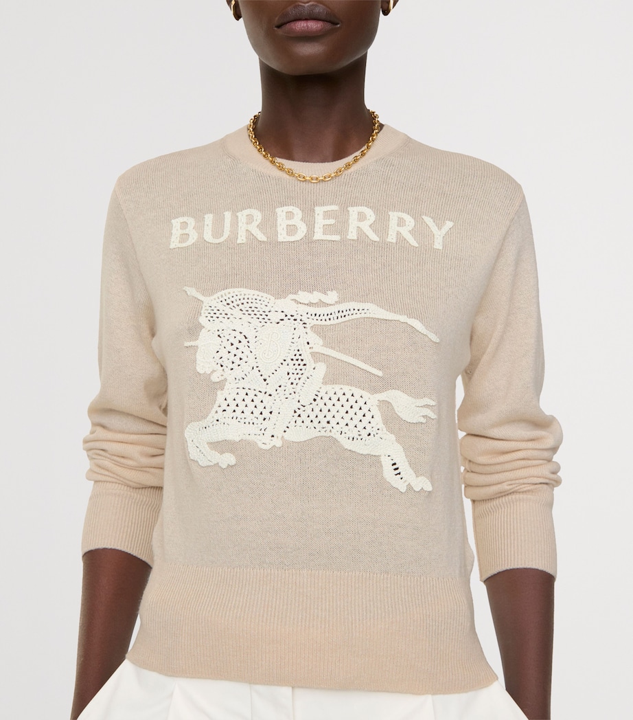 Burberry Womens Wool-Cotton Crochet EKD Sweater Easel Beige Image 2