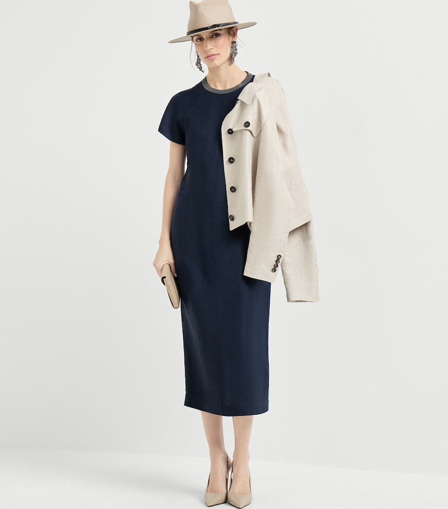 Brunello Cucinelli Womens Monili-Trim Midi Dress Image 2
