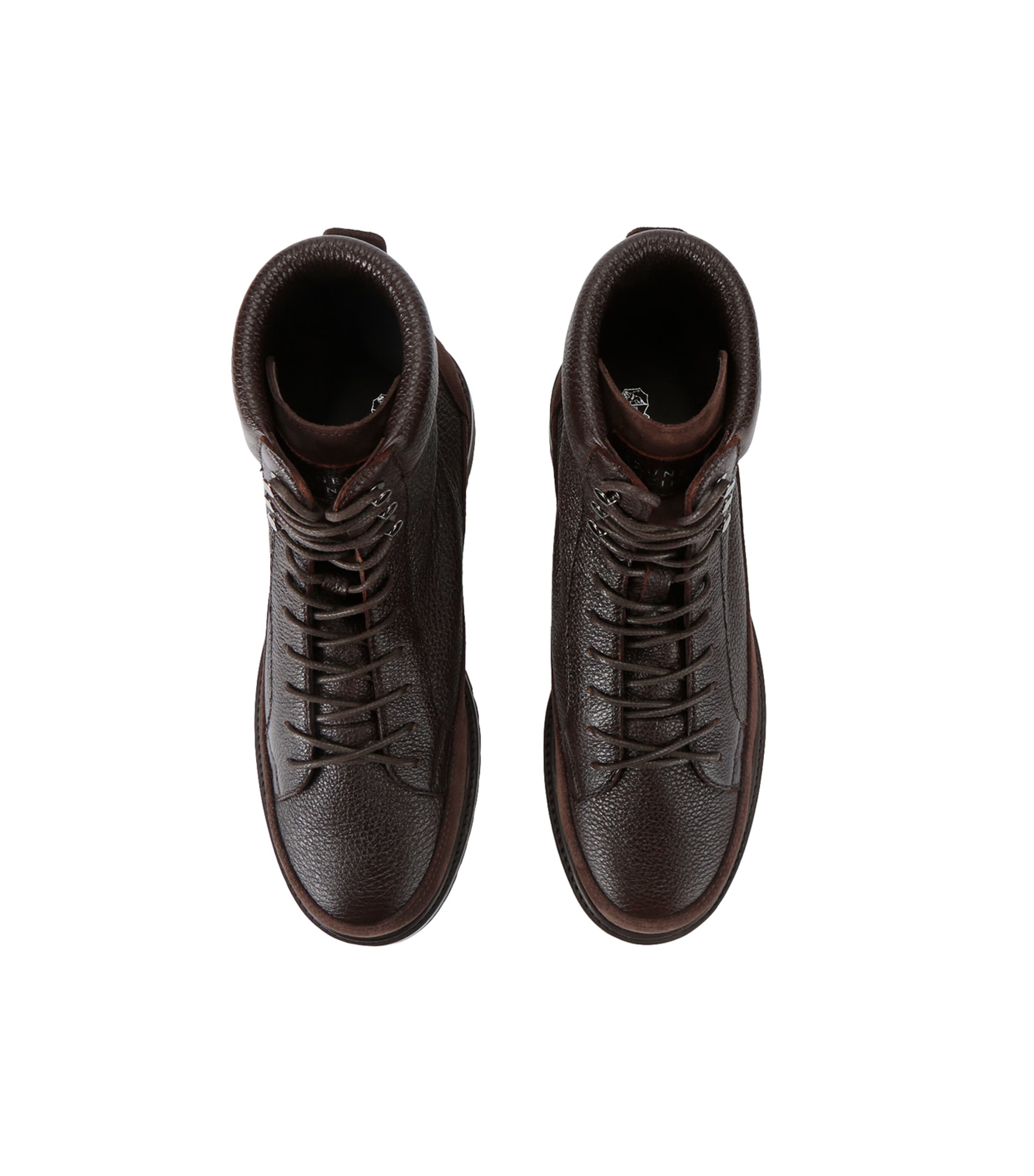 Brunello Cucinelli Leather Lace-Up Ankle Boots Dark Brown Image 4