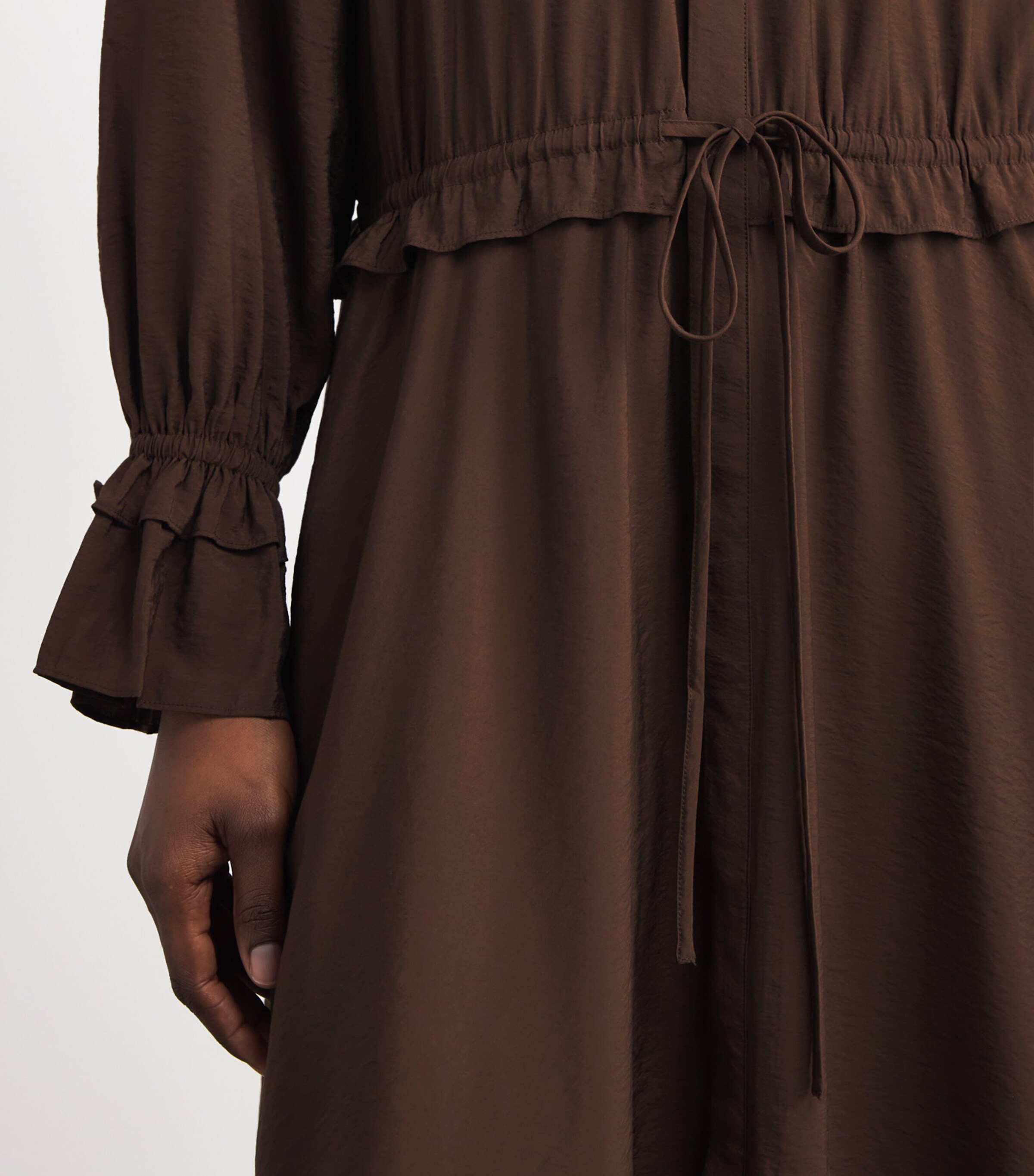 Ruffle Midi Dress DARK BROWN Image 6