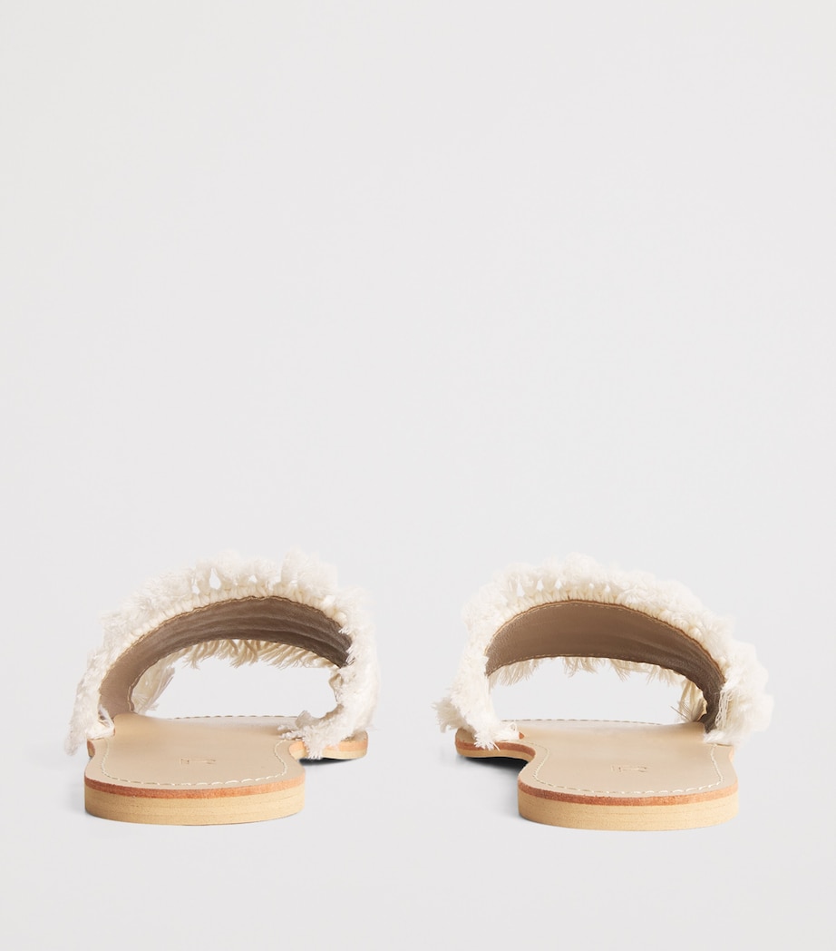 Cotton-Leather Woven Slides OFF WHITE Image 4
