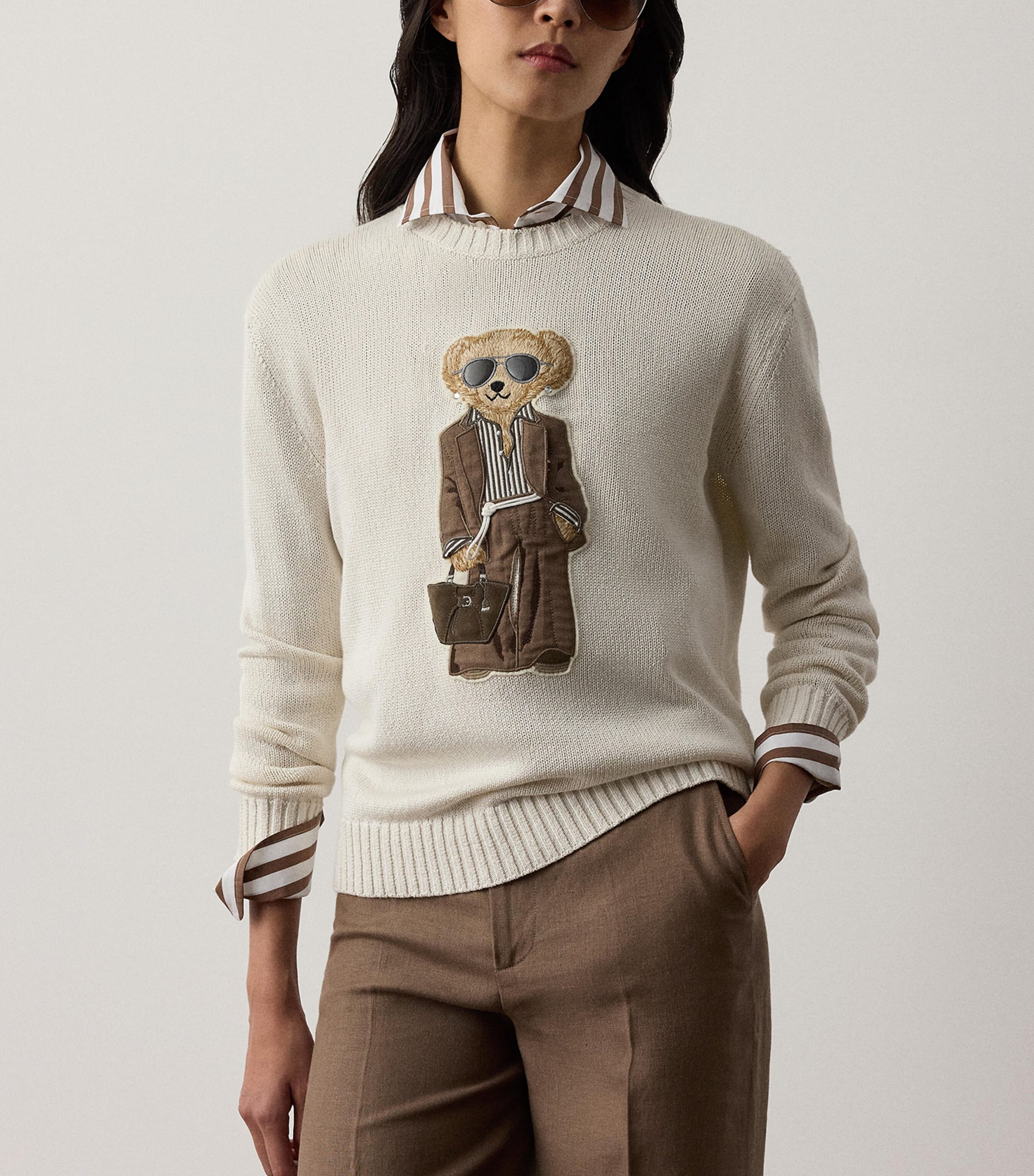 Ralph Lauren Collection Womens Silk Polo Bear Sweater Lux Cream Image 3