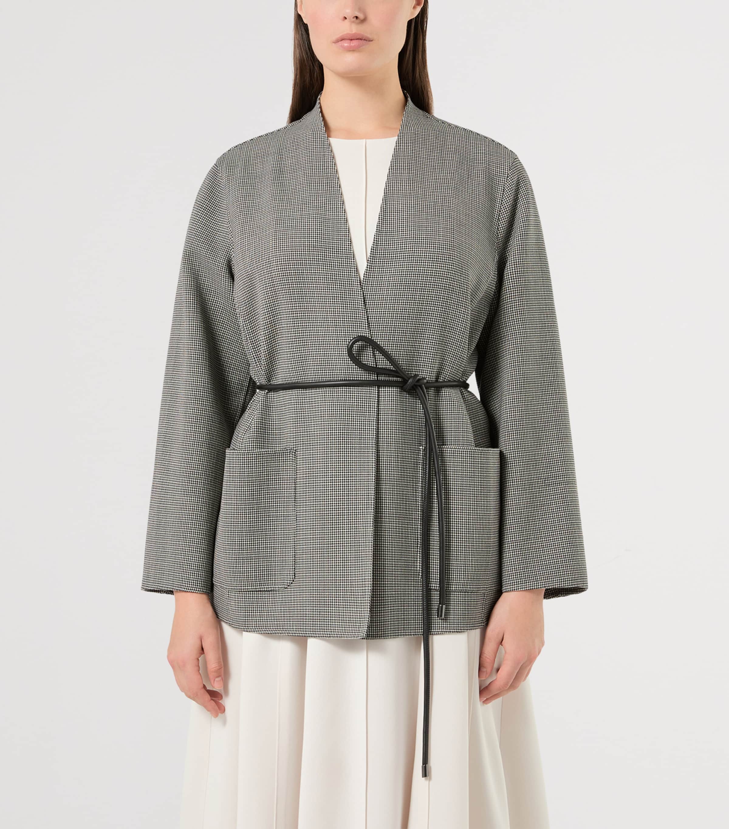 Marina Rinaldi Womens Virgin Wool Houndstooth Coat White Black Image 3