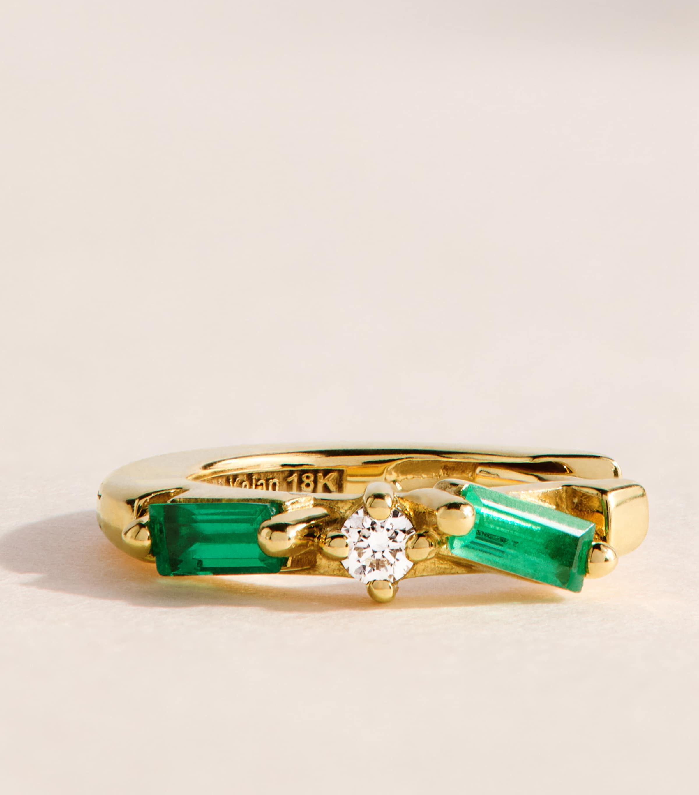 Suzanne Kalan Yellow Gold, Diamond and Emerald Thin Mix Huggie Earrings Yg/emer Image 5