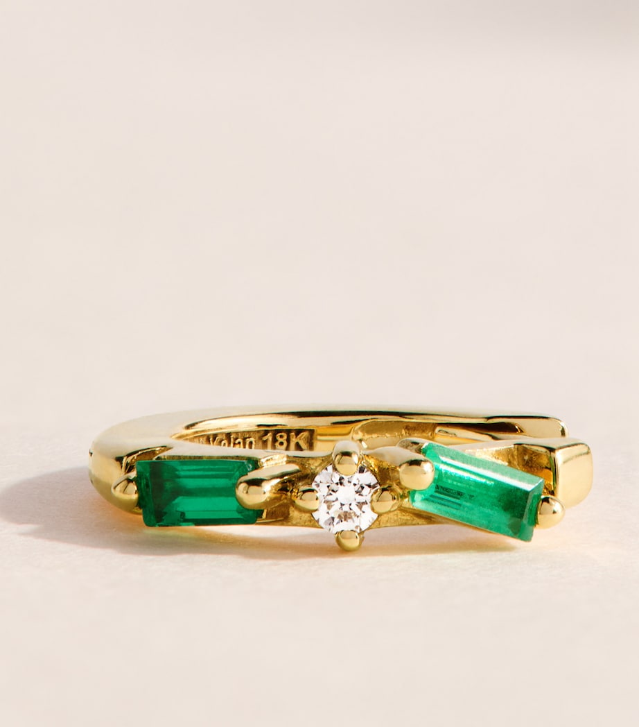 Suzanne Kalan Yellow Gold, Diamond and Emerald Thin Mix Huggie Earrings Yg/emer Image 5