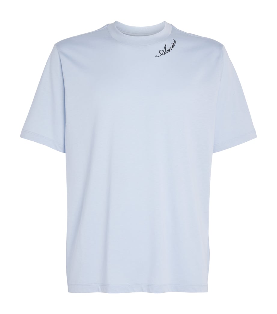 AMIRI Mens Cotton Script T-Shirt Skyline Blue Image 1