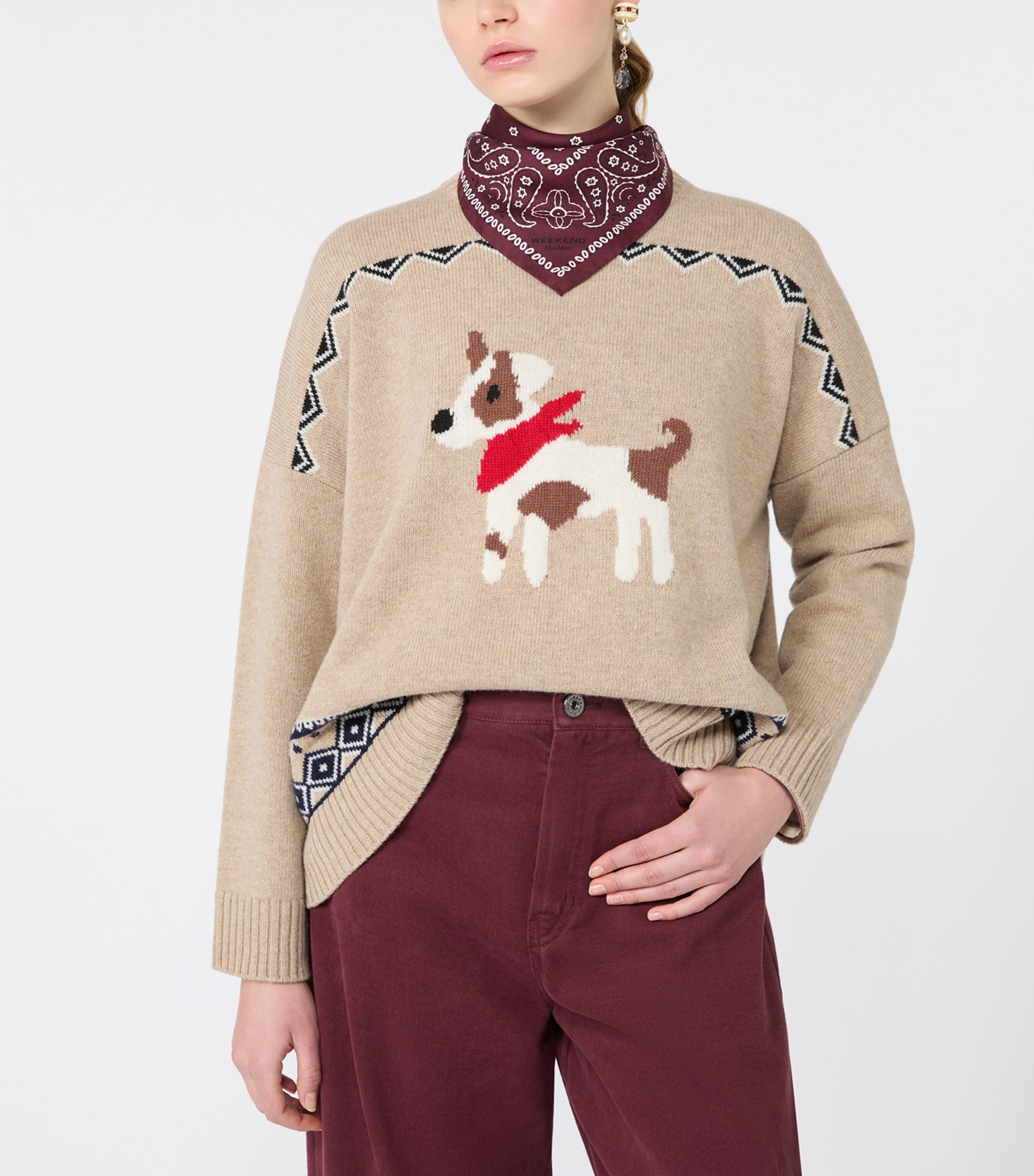 Weekend Max Mara Womens Virgin Wool Dog Sweater Sand Image 5