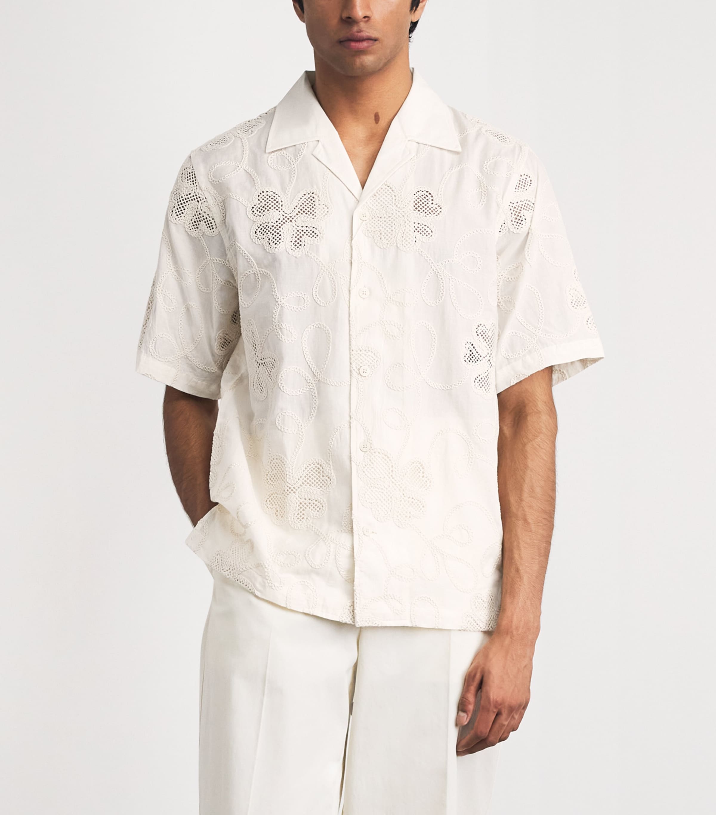 NN.07 Mens Organic Cotton Embroidered Ben Shirt Ivory Image 4