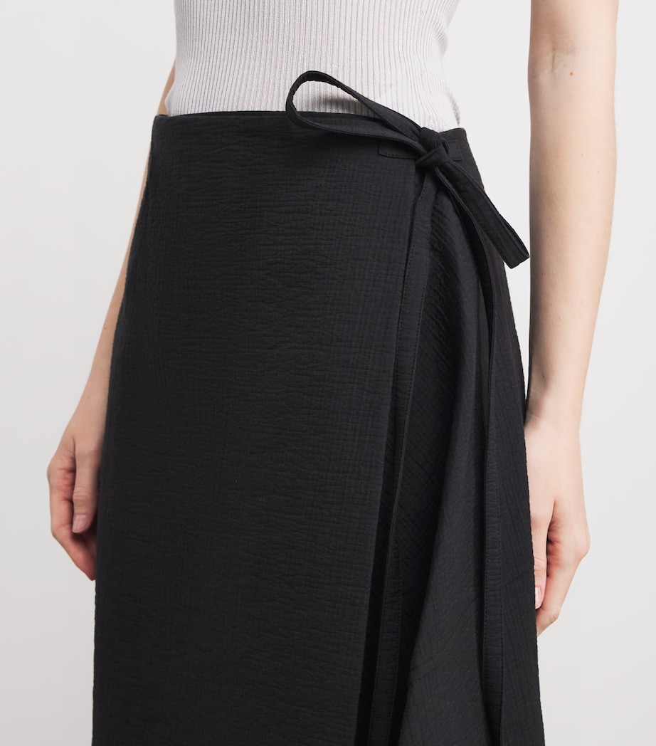 Cotton Wrap Midi Skirt 001BLACK Image 6