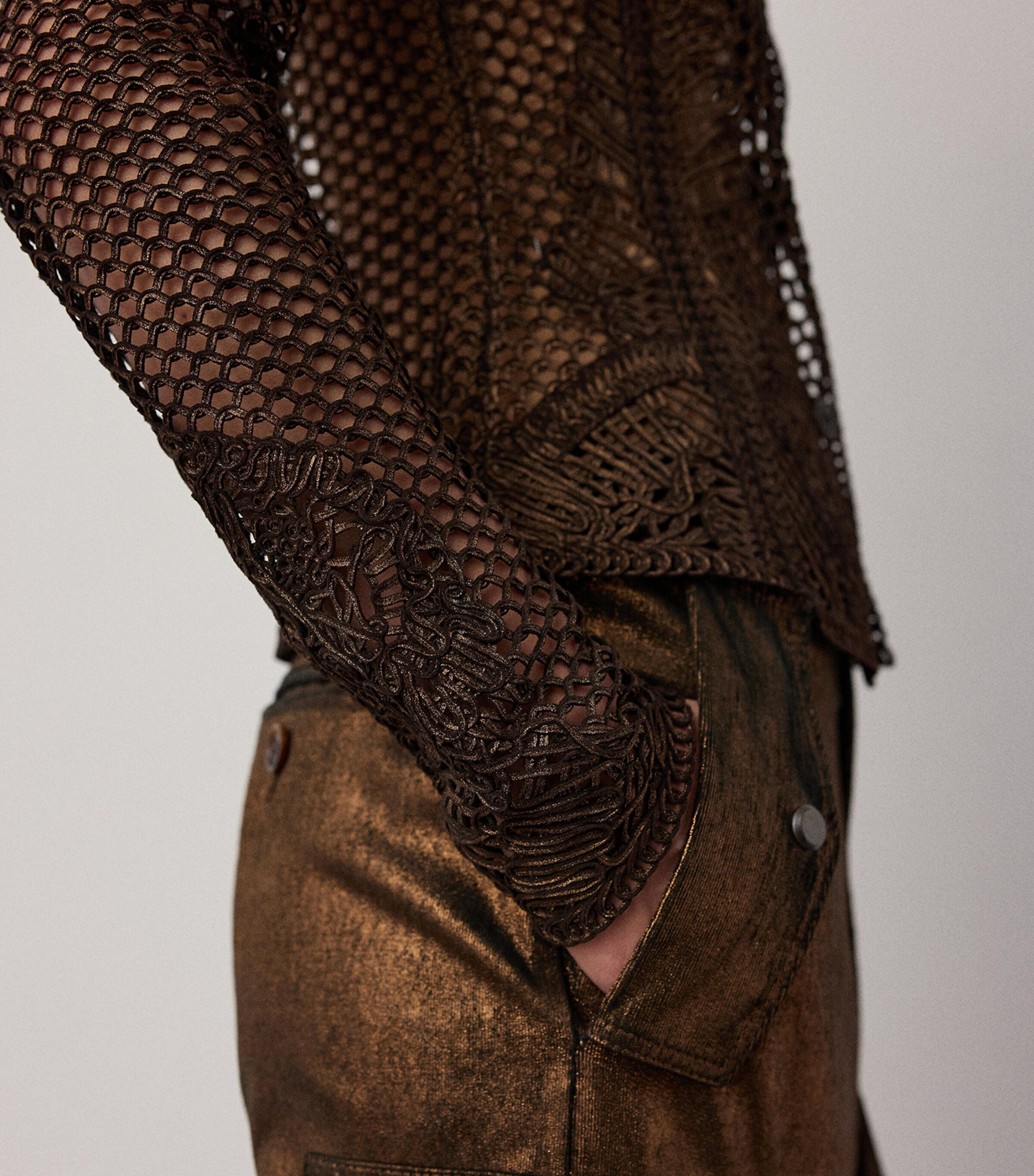 Ralph Lauren Collection Womens Foiled-Suede Wes Jacket Bronze Image 6