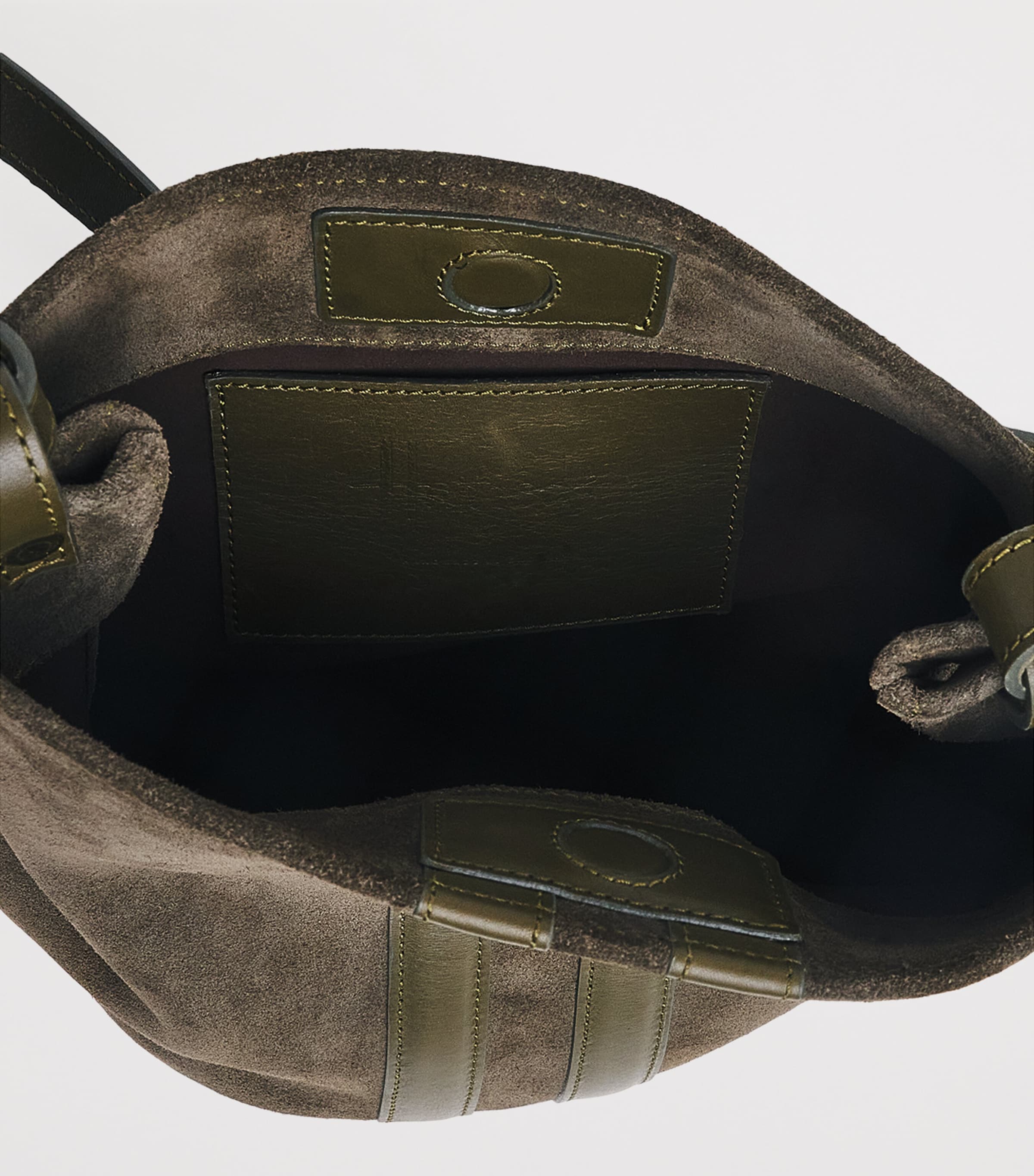 Harrods x Tusting Small Suede H Cross-Body Bag Olive Image 4
