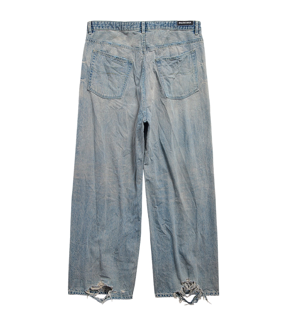 Distressed Drawstring Wide-Leg Jeans 6379 Image 3