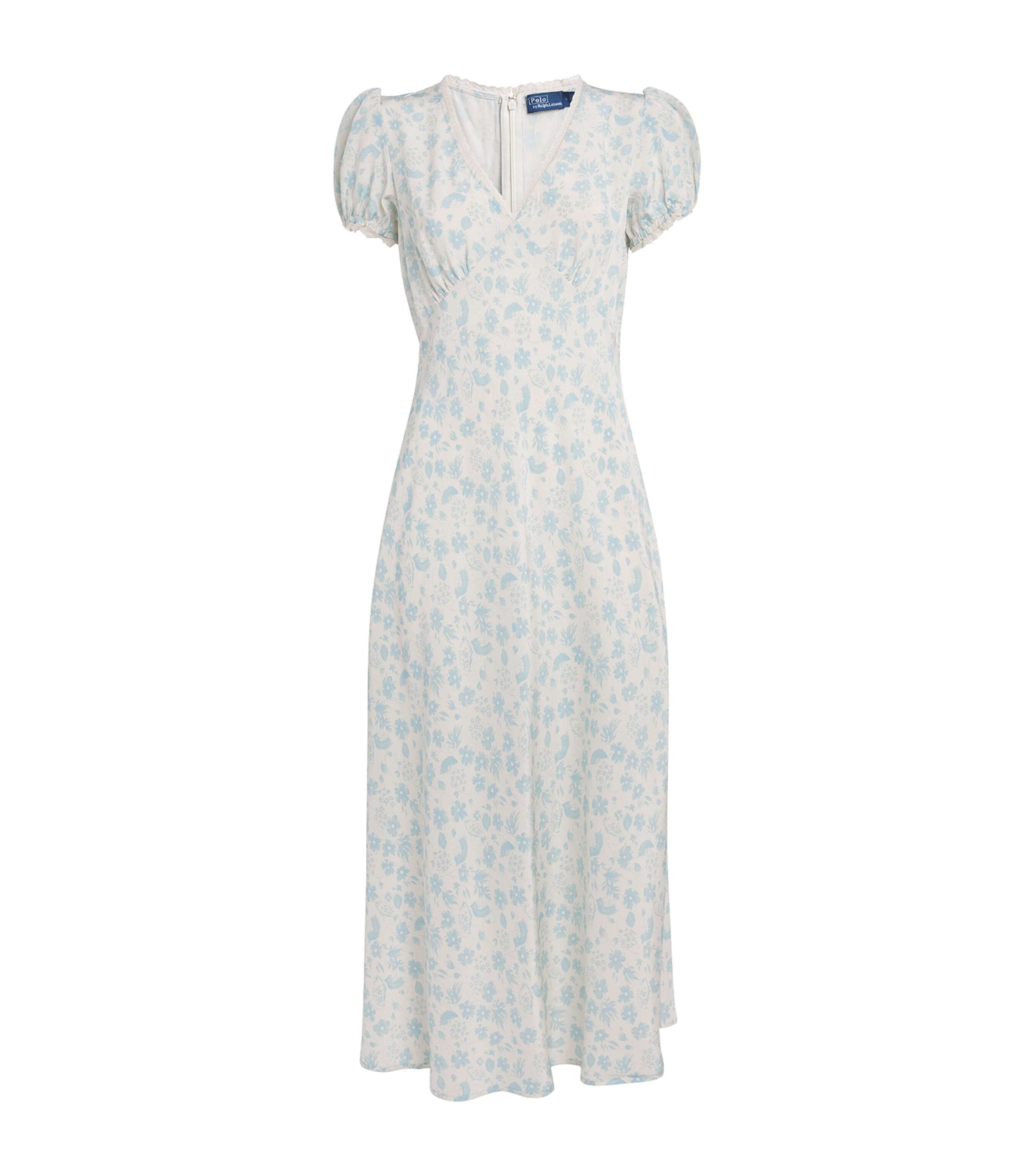 Polo Ralph Lauren Floral Silk Crepe Dress In White