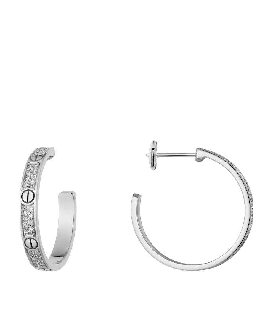 White Gold and Diamond Love Hoop Earrings WHITE GOLD Image 7