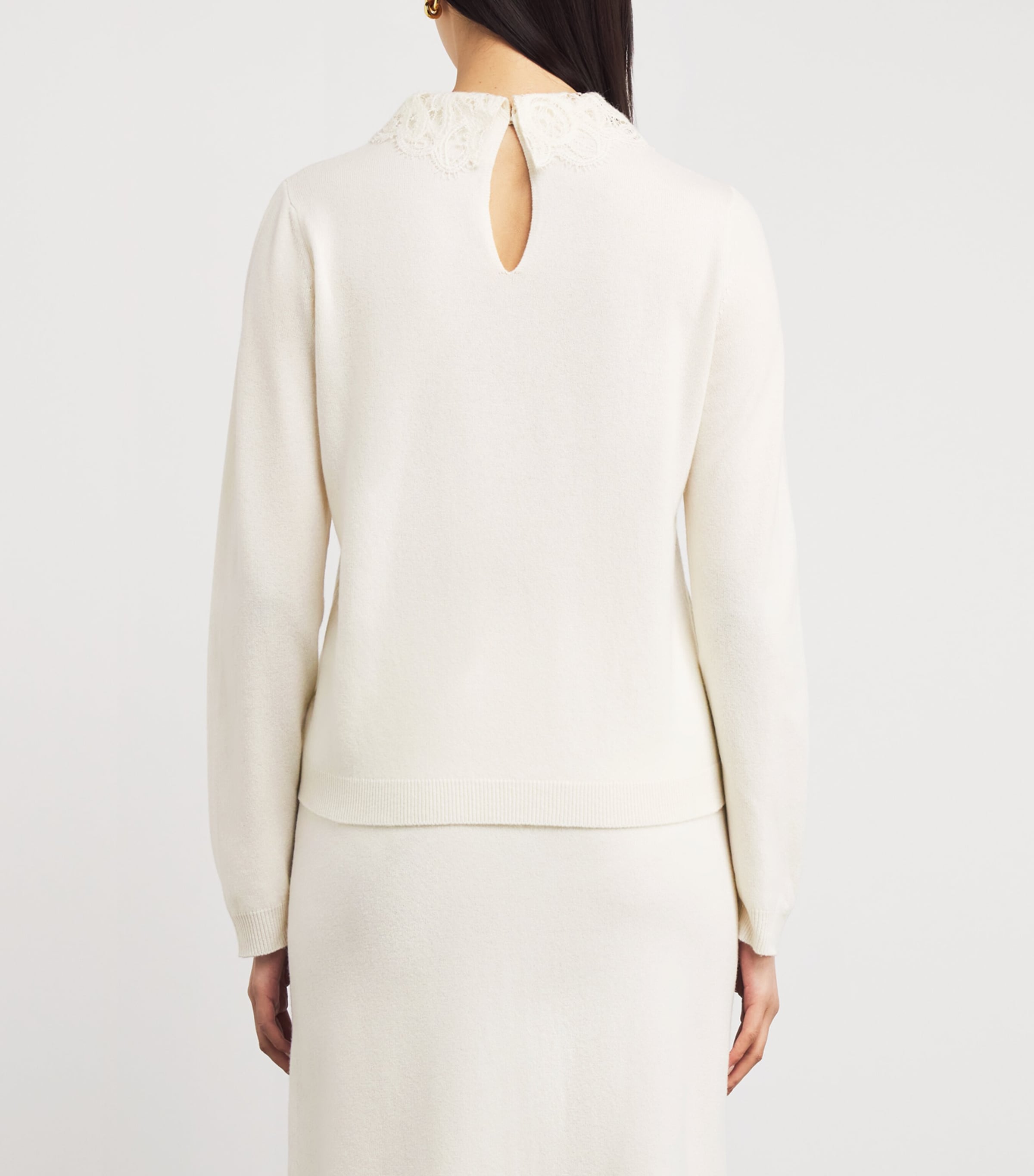 Fabiana Filippi Womens Wool-Silk-Cashmere Lace-Trim Sweater Rafia Image 4