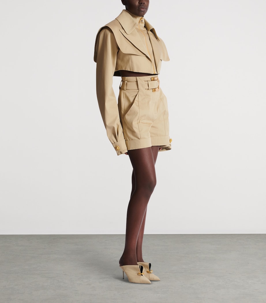 Balmain Womens Cotton Gabardine Belted Shorts Sable Image 2
