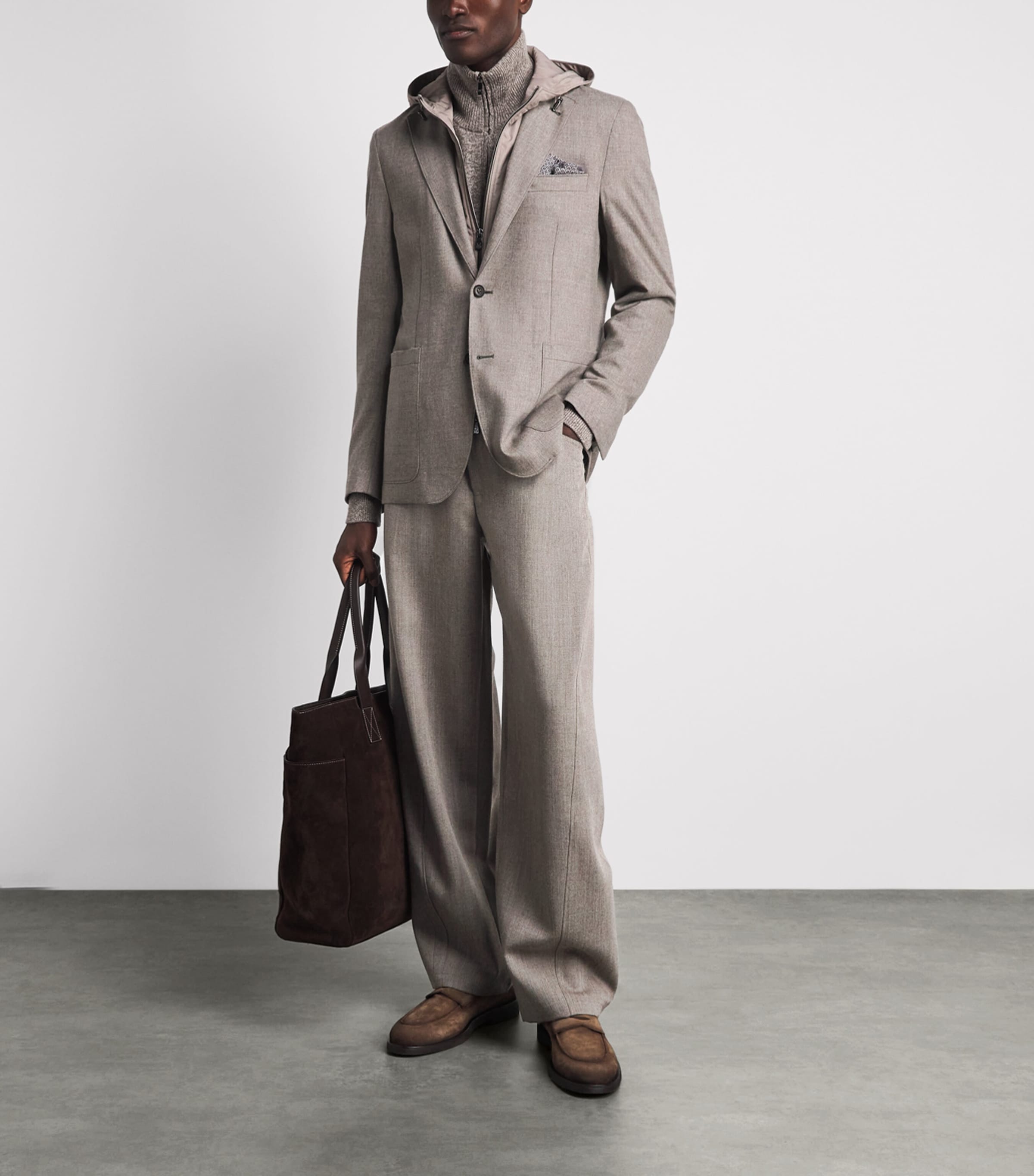 Corneliani Beige Virgin Wool-Cashmere Hooded Blazer | Harrods US