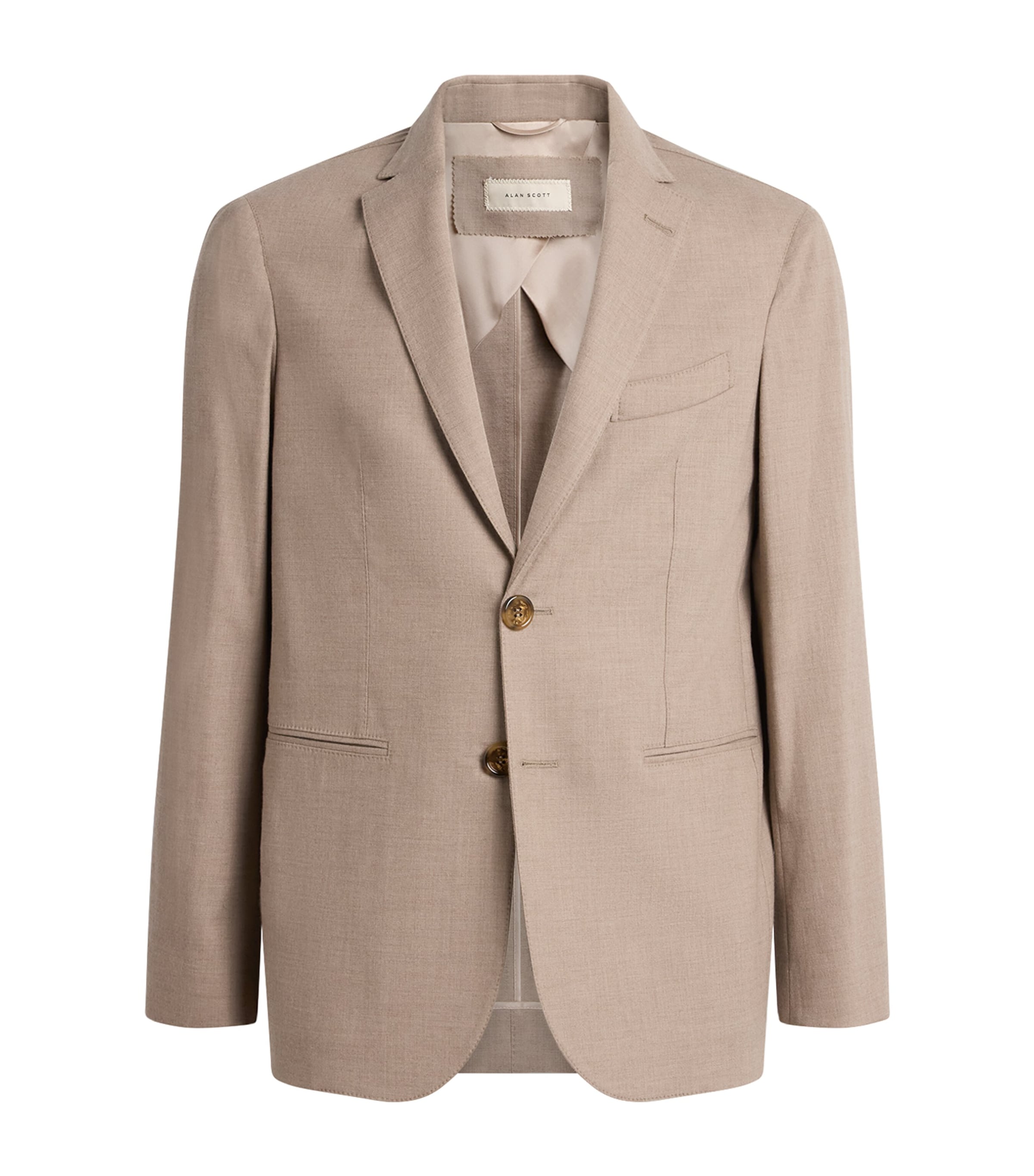 Alan Scott Mens Worsted Cashmere Slim Blazer Natural Image 1