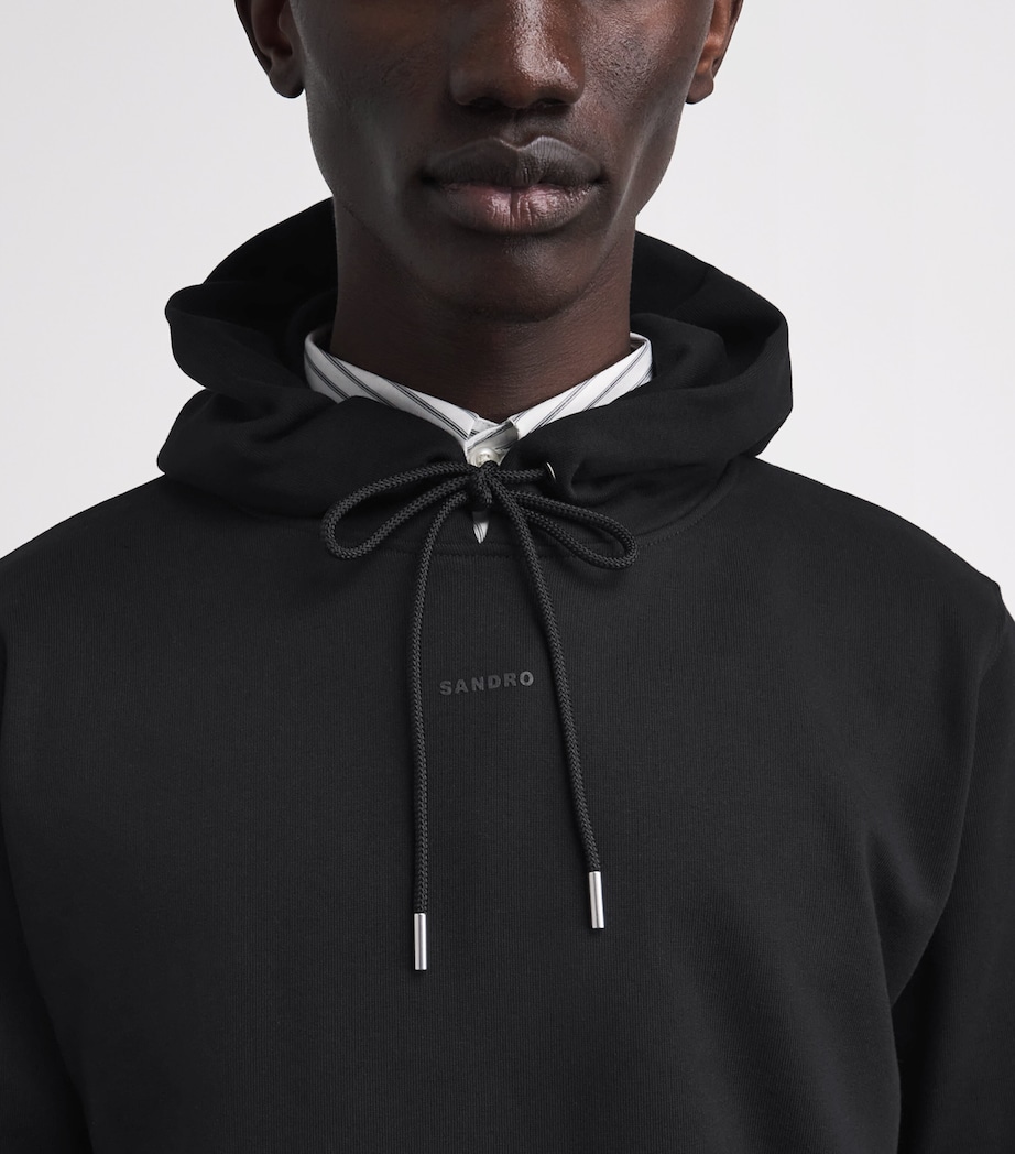 Sandro Paris Mens Cotton Logo Hoodie Black Image 3