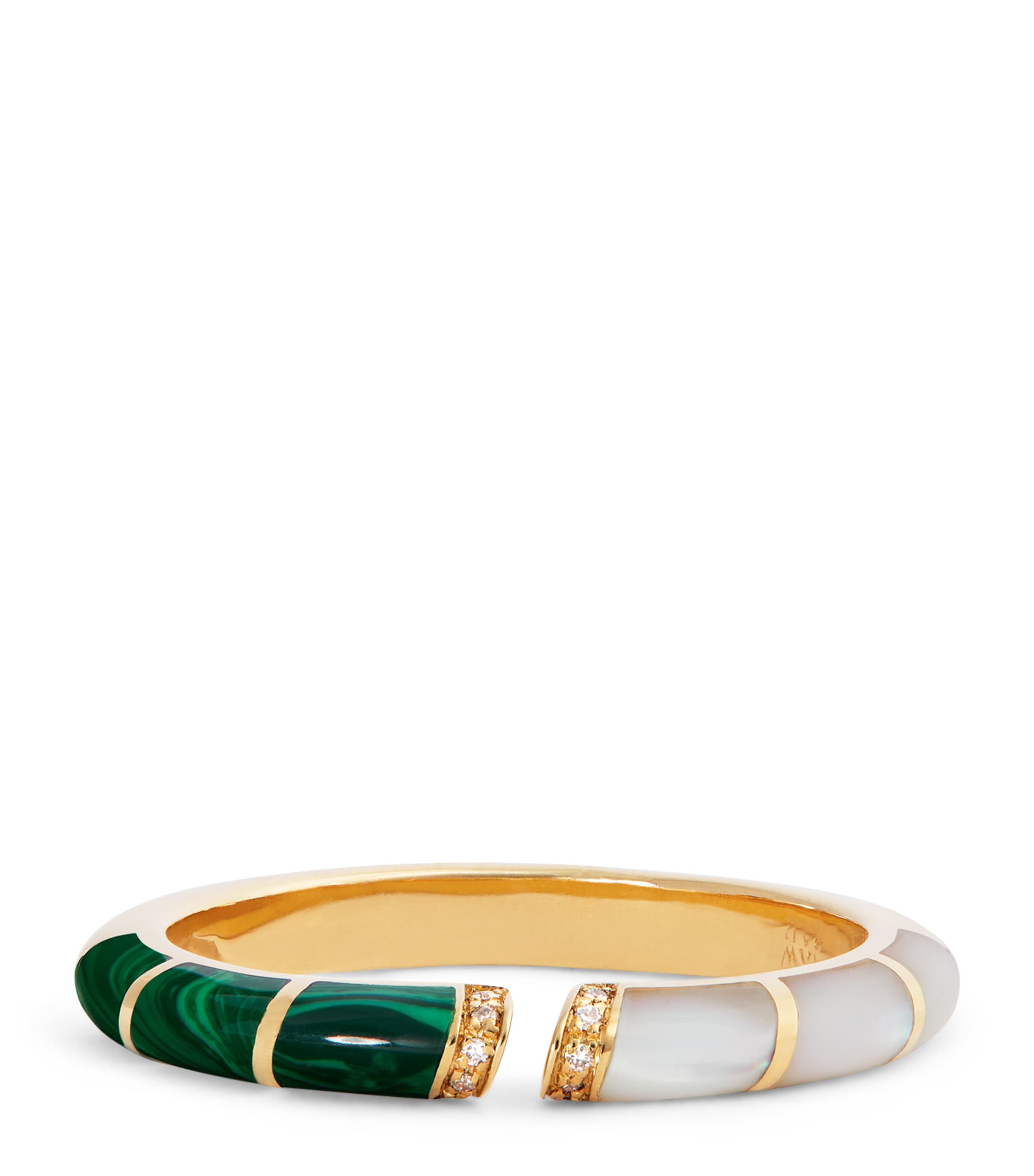 L'atelier Nawbar Yellow Gold, Diamond, Malachite And Mother-of-pearl Psychedeliah Ring In Gold