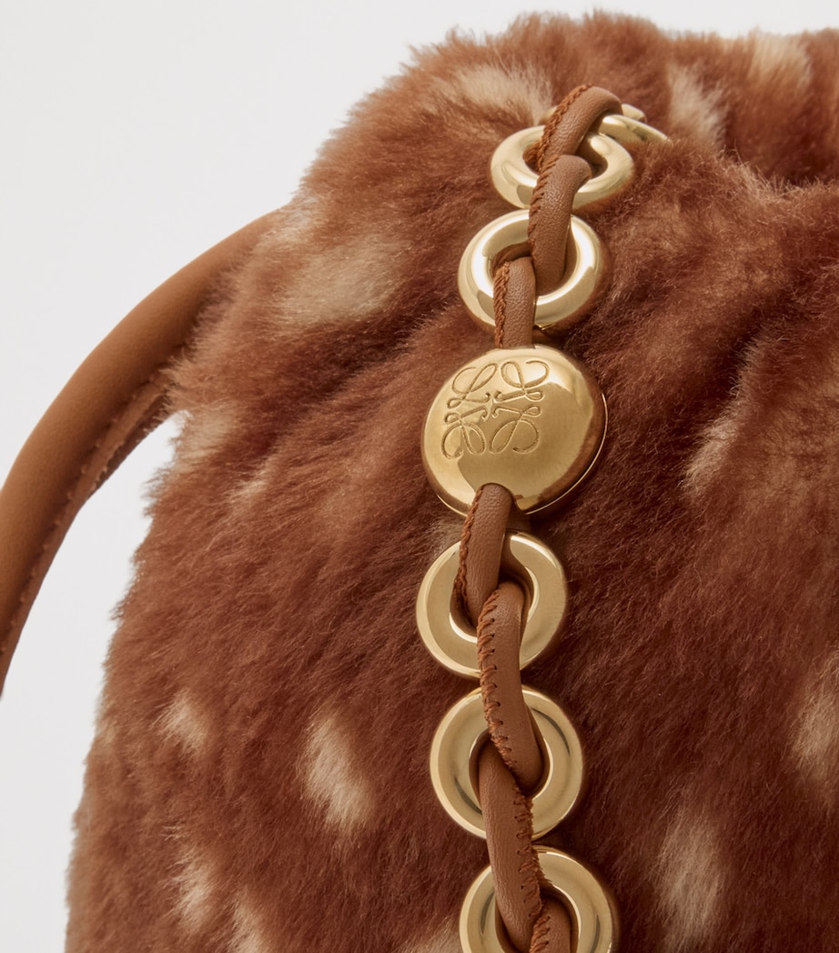 Medium Shearling Flamenco Shoulder Bag BROWN/WHITE Image 10