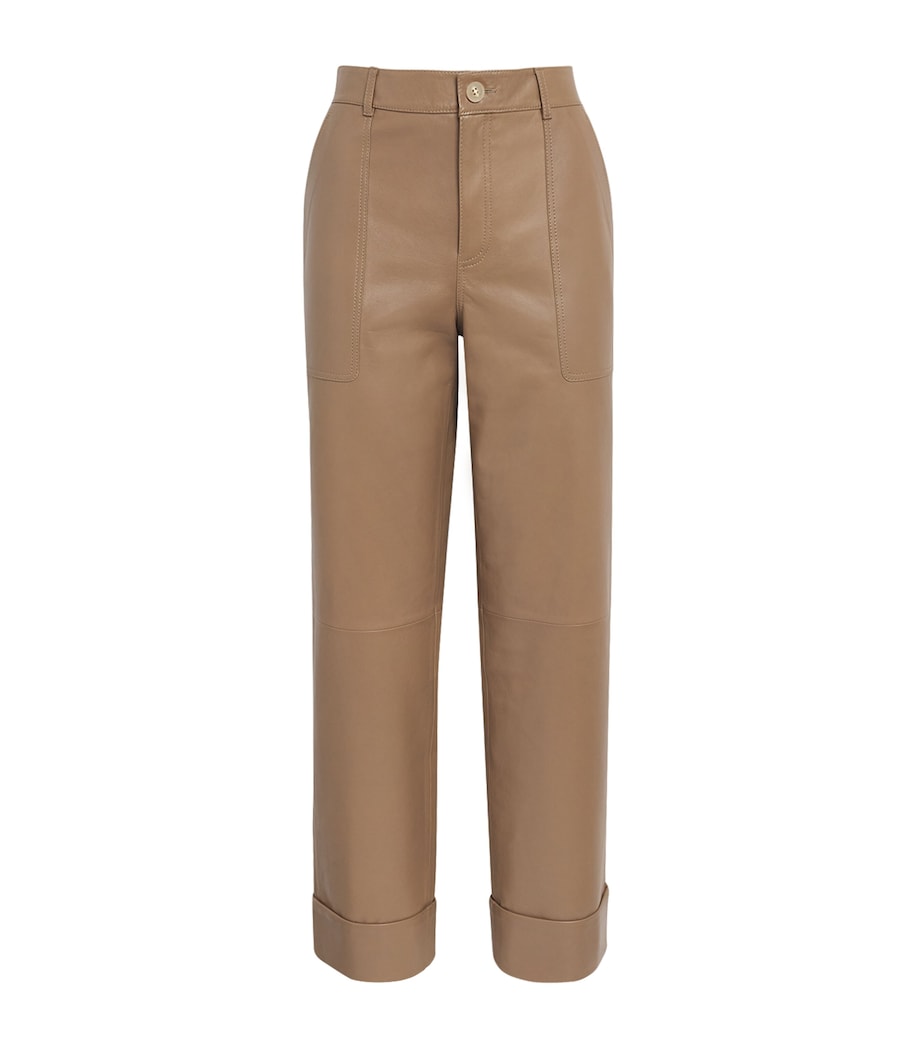 Lafayette 148 Womens Leather Straight Trousers Gncly Green Clay Image 1