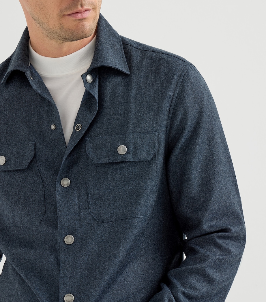 Brunello Cucinelli Mens Virgin Wool Flannel Overshirt Denim Image 6