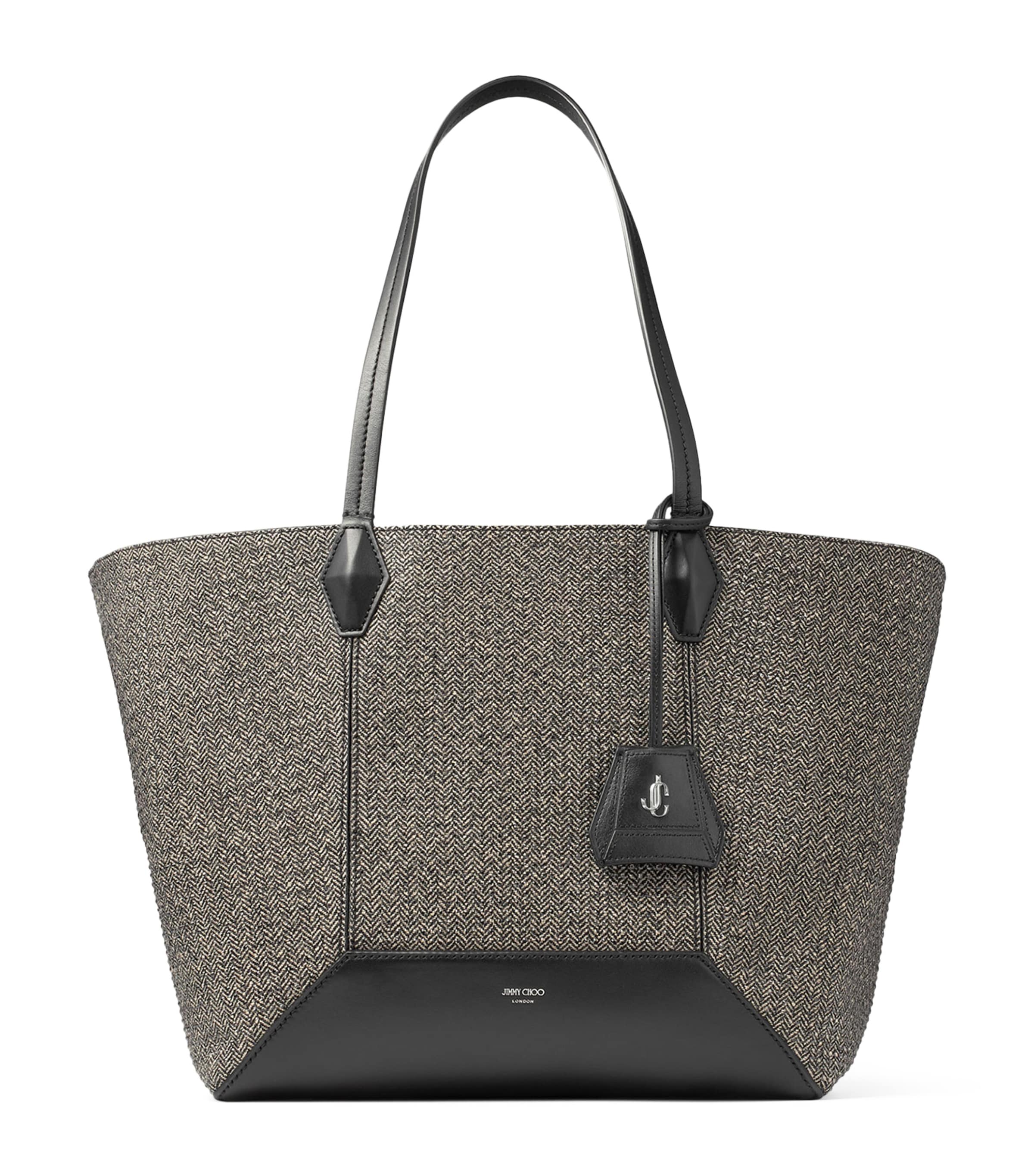 Jimmy Choo Diamond Medium Embellished Herringbone Tote Bag In Black