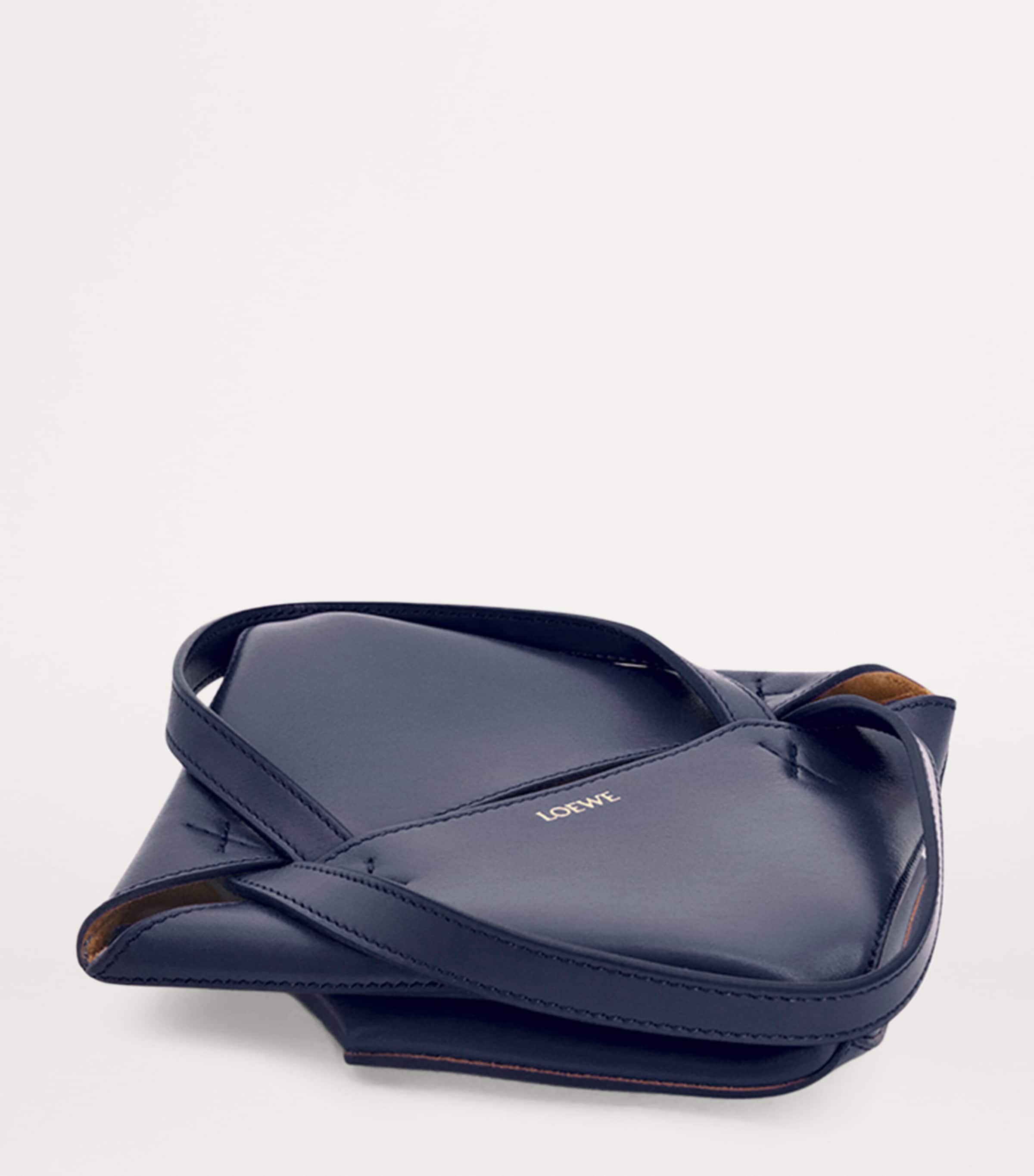 Mini Leather Puzzle Fold Tote Bag ABYSS BLUE Image 8