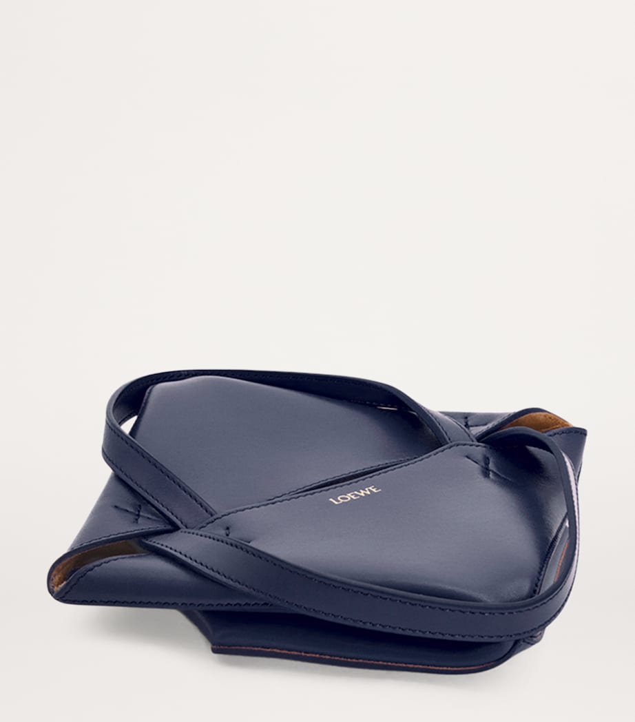 Mini Leather Puzzle Fold Tote Bag ABYSS BLUE Image 8