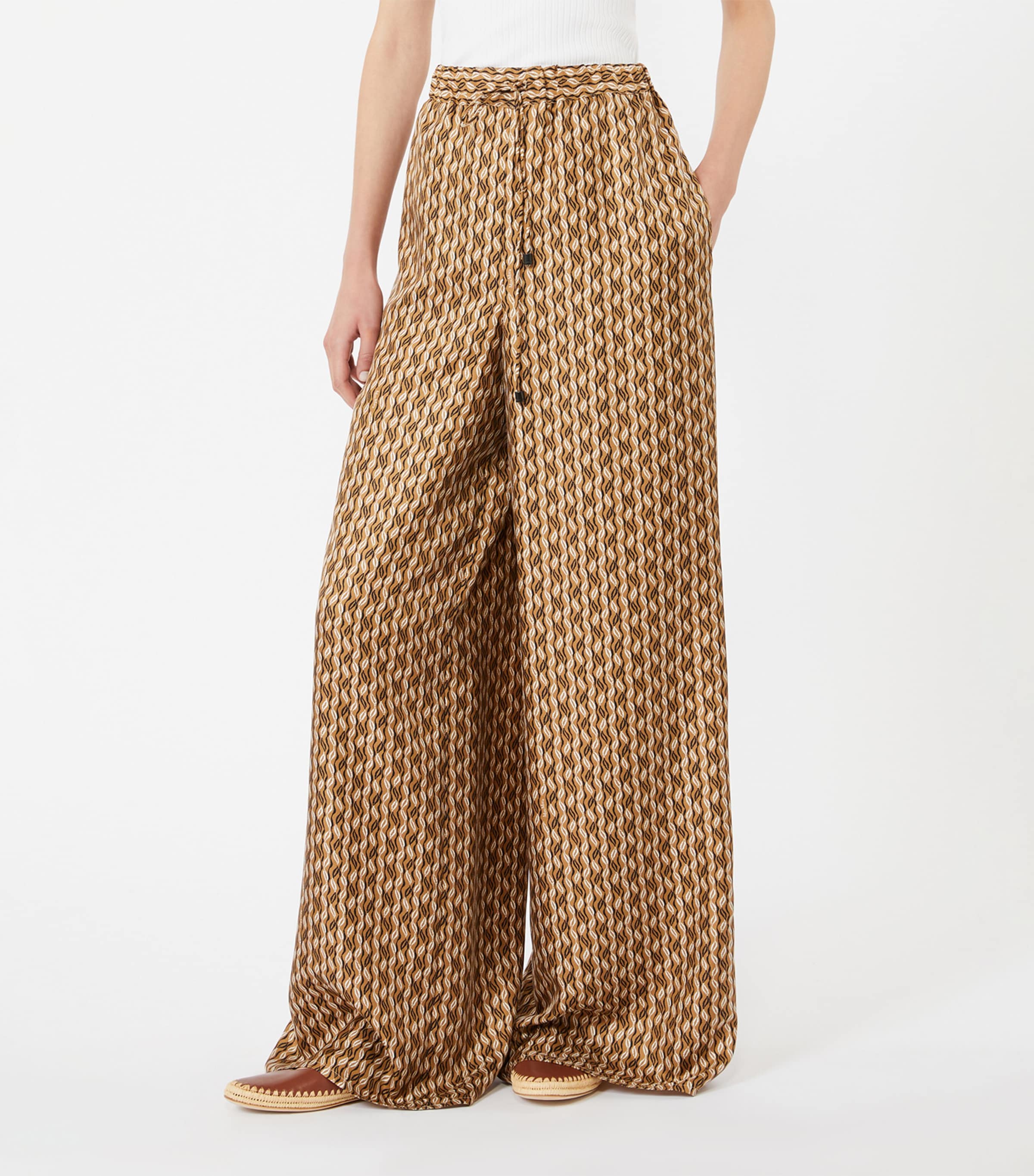 Max Mara Womens Silk Printed Drawstring Trousers Hazelnut Brown Image 3