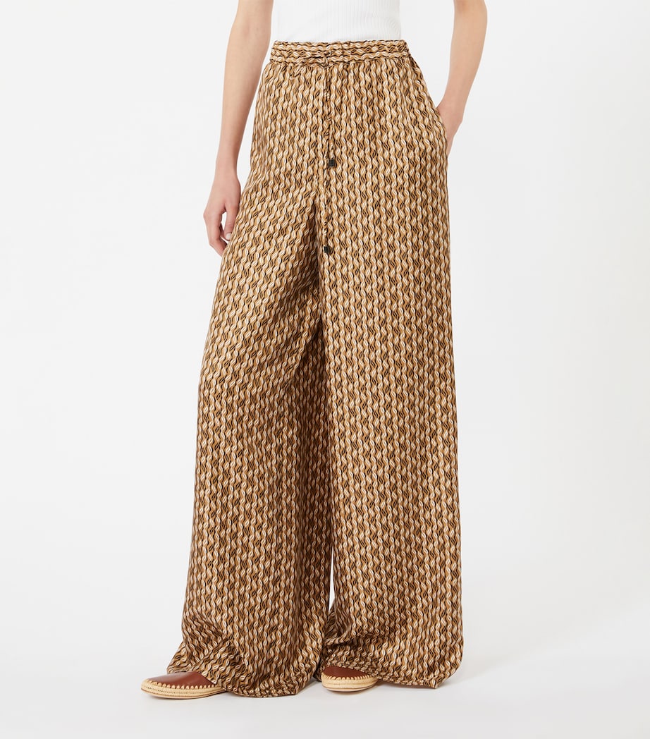 Max Mara Womens Silk Printed Drawstring Trousers Hazelnut Brown Image 3