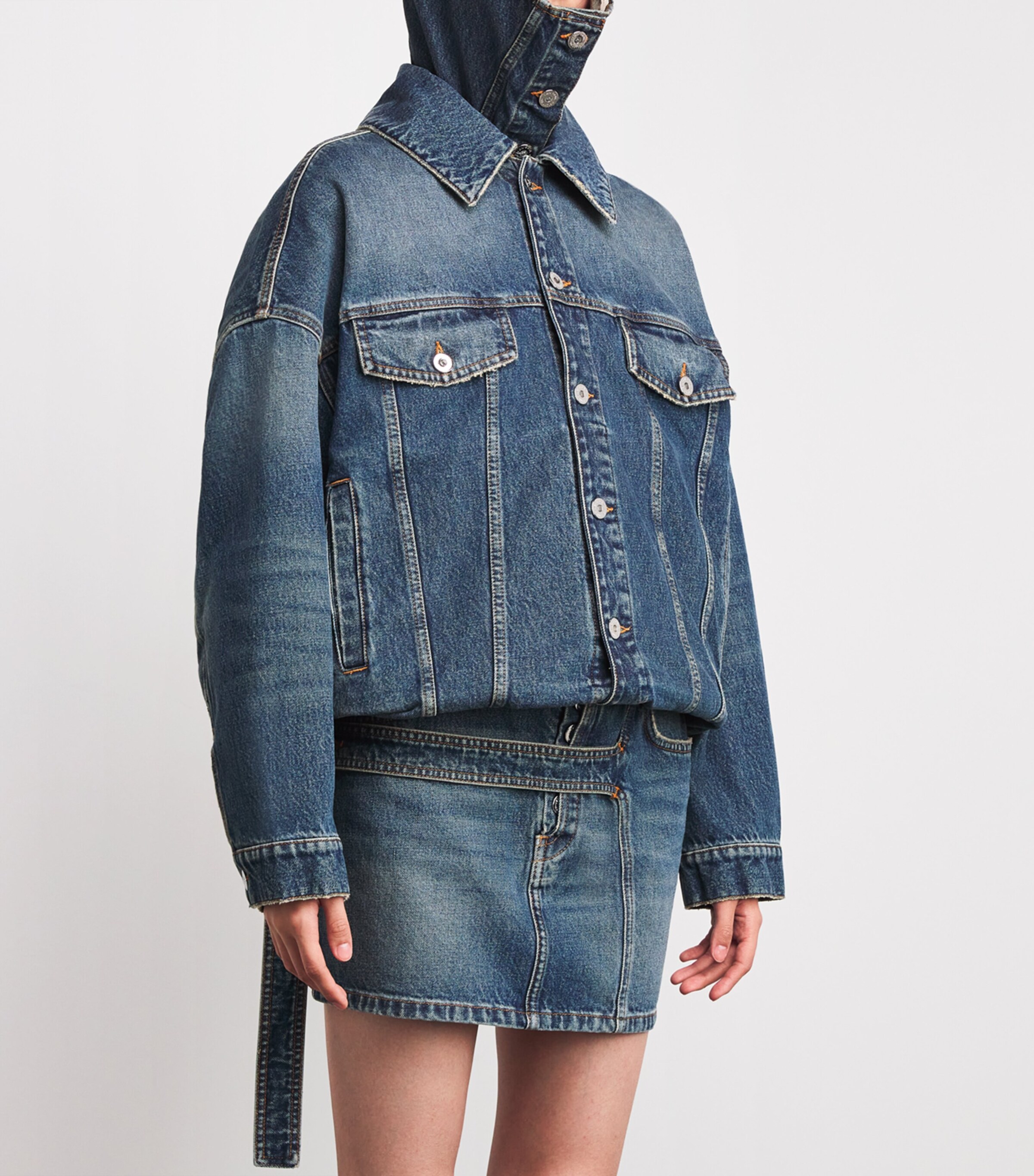 Jean Paul Gaultier Womens Hooded Double-Layer Denim Jacket Vintageblue Image 3
