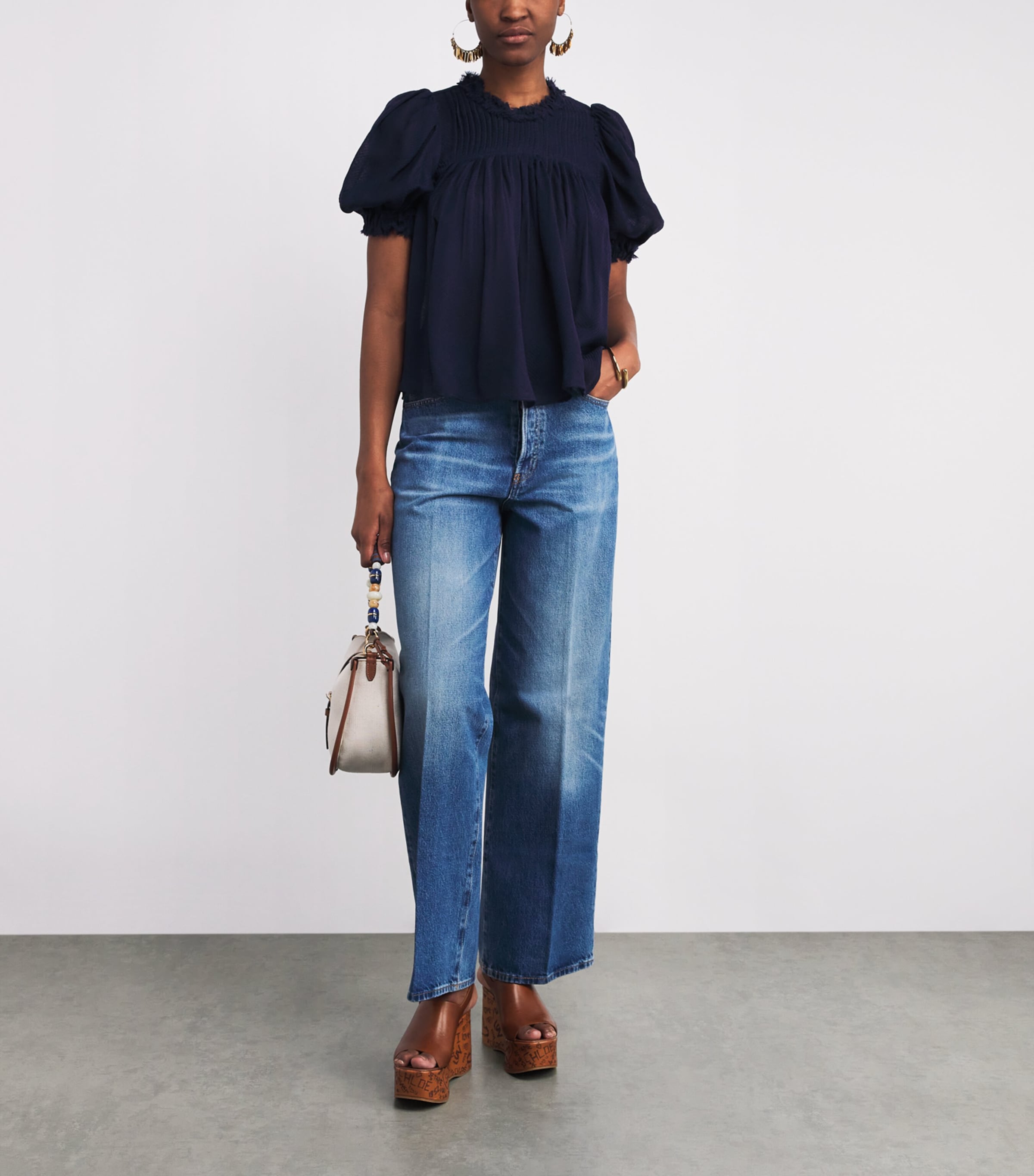 Wool Puff-Sleeve Karlyn Blouse MIDNIGHT Image 2