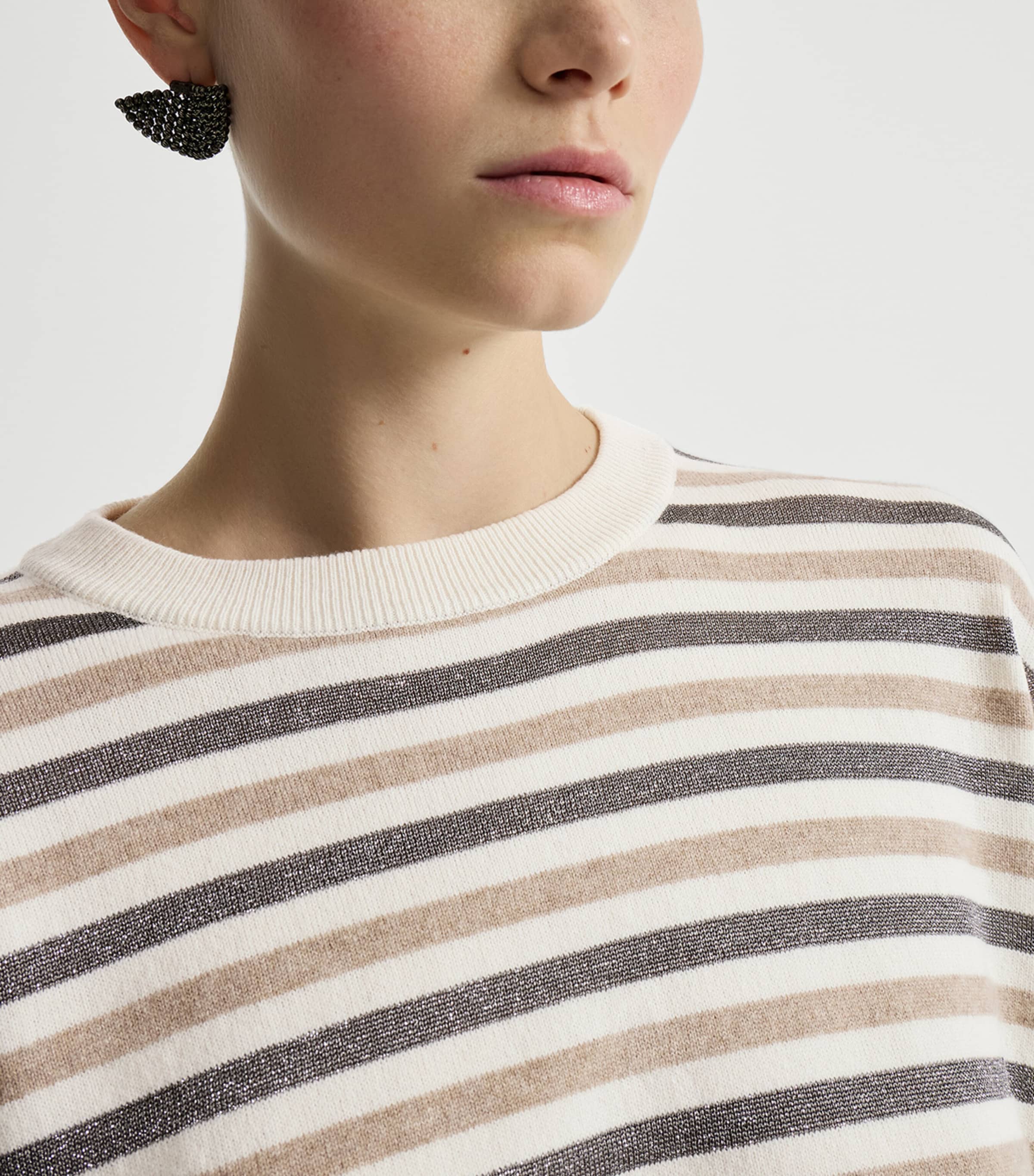 Brunello Cucinelli Womens Wool-Cashmere-Silk Stripe Sweater Image 6