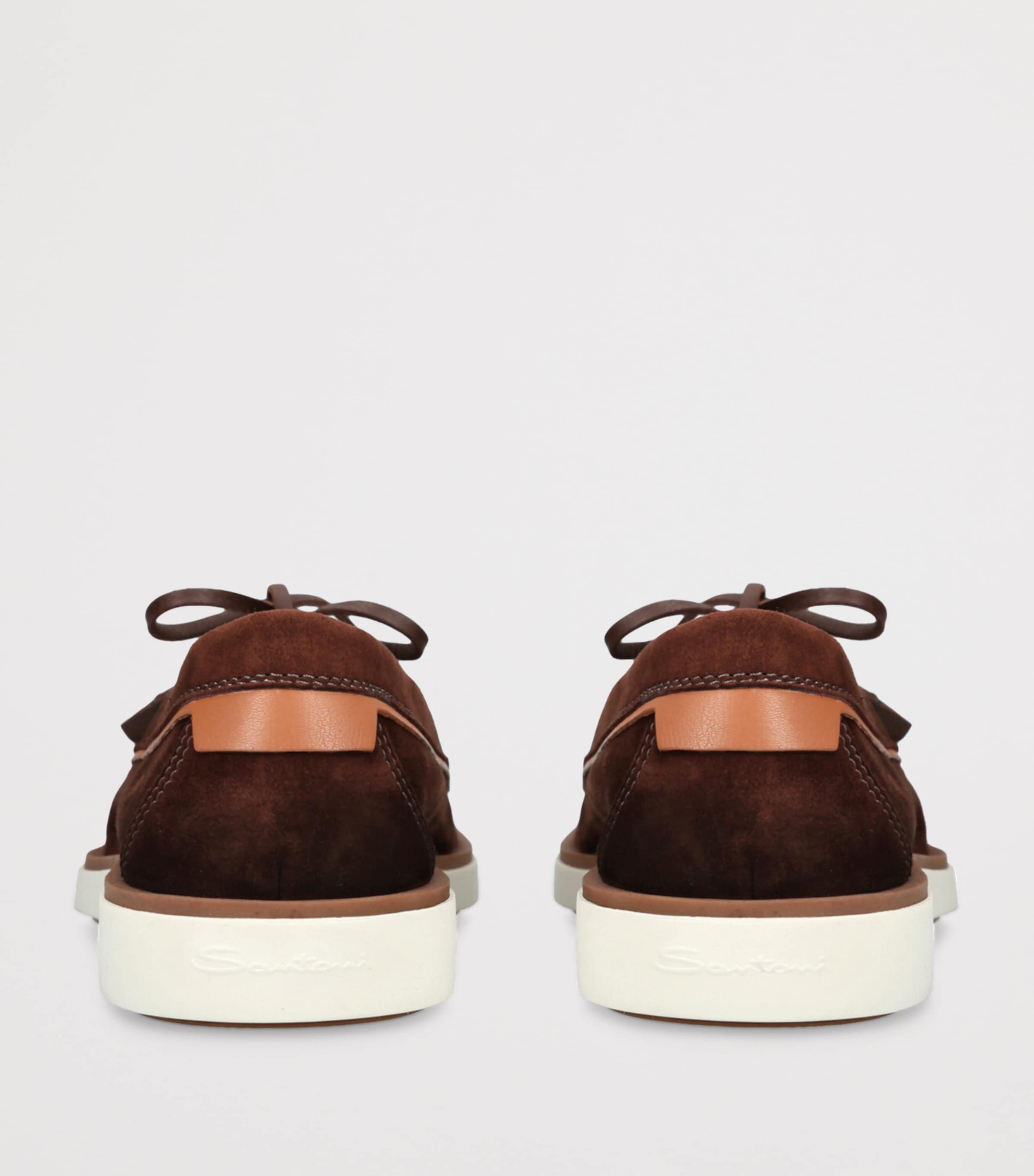 Santoni Mens Suede Detroit Boat Shoes Brown Image 2