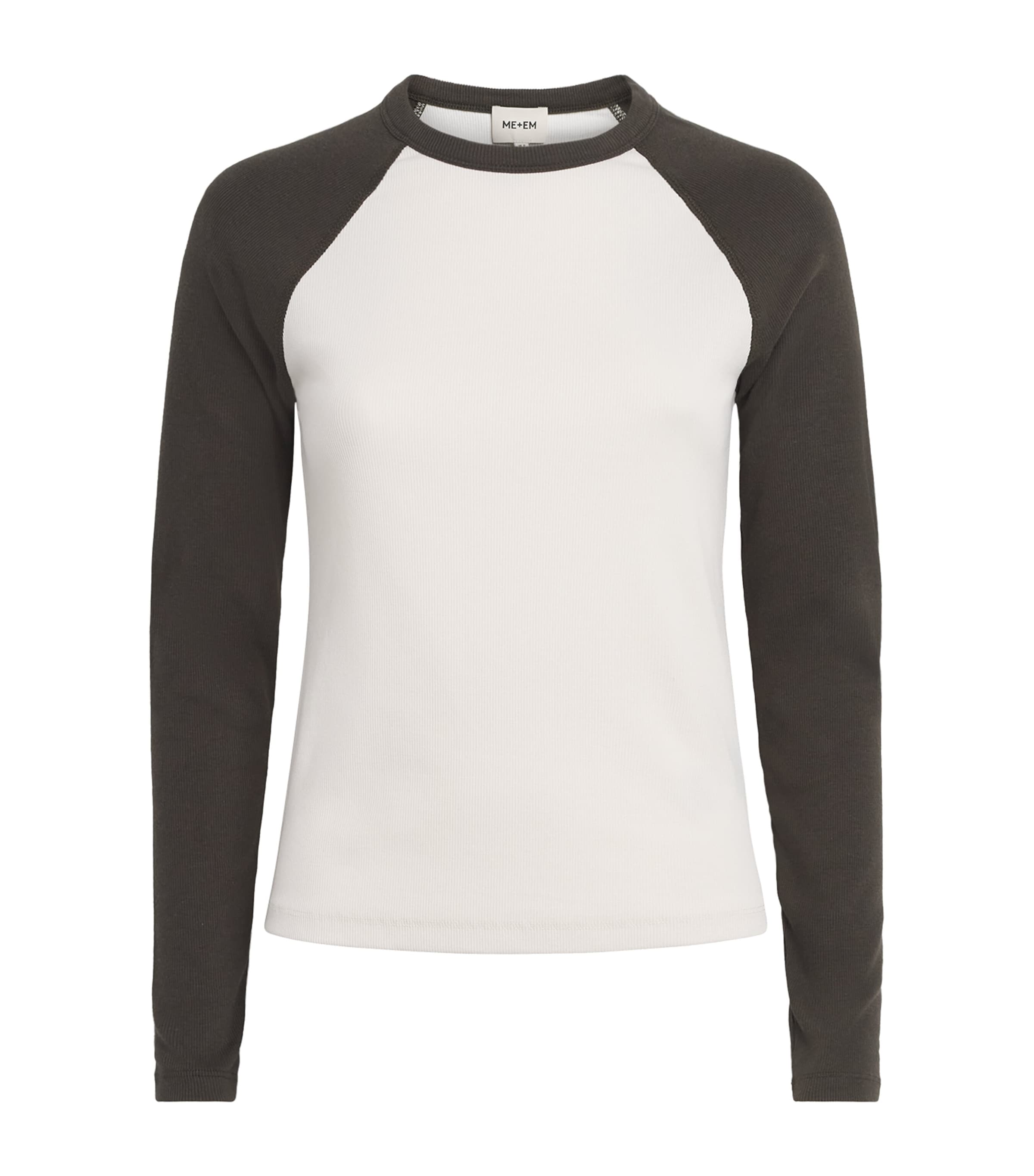 ME+EM Womens Slim Baseball Top Autumn Ivory/olive Image 1