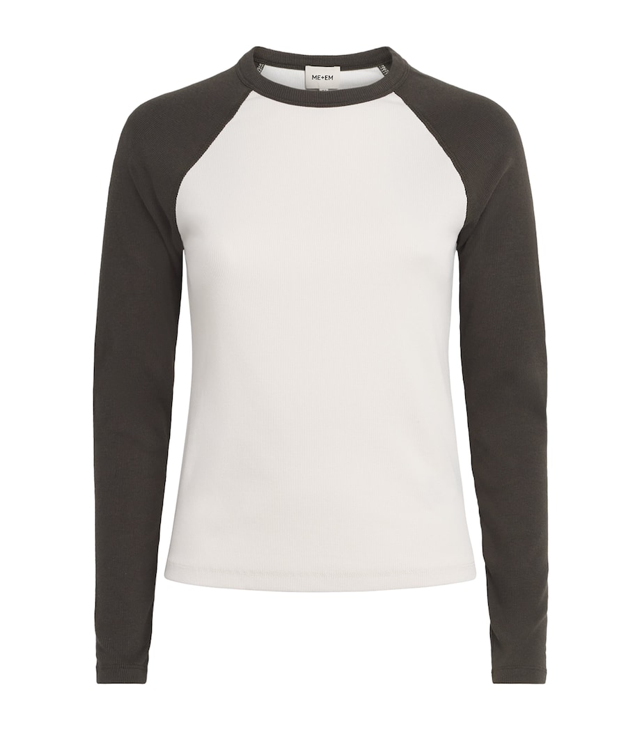 ME+EM Womens Slim Baseball Top Autumn Ivory/olive Image 1