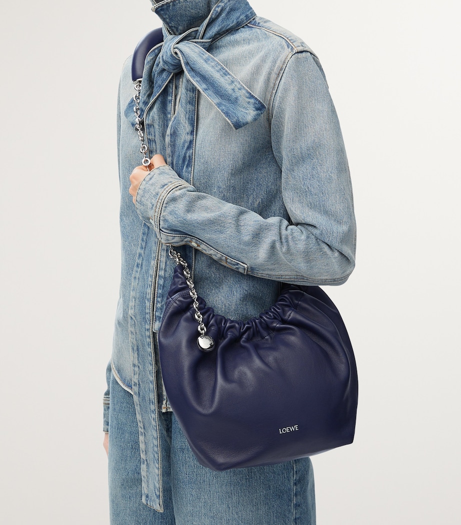 Small Leather Squeeze Top-Handle Bag ABYSS BLUE Image 7