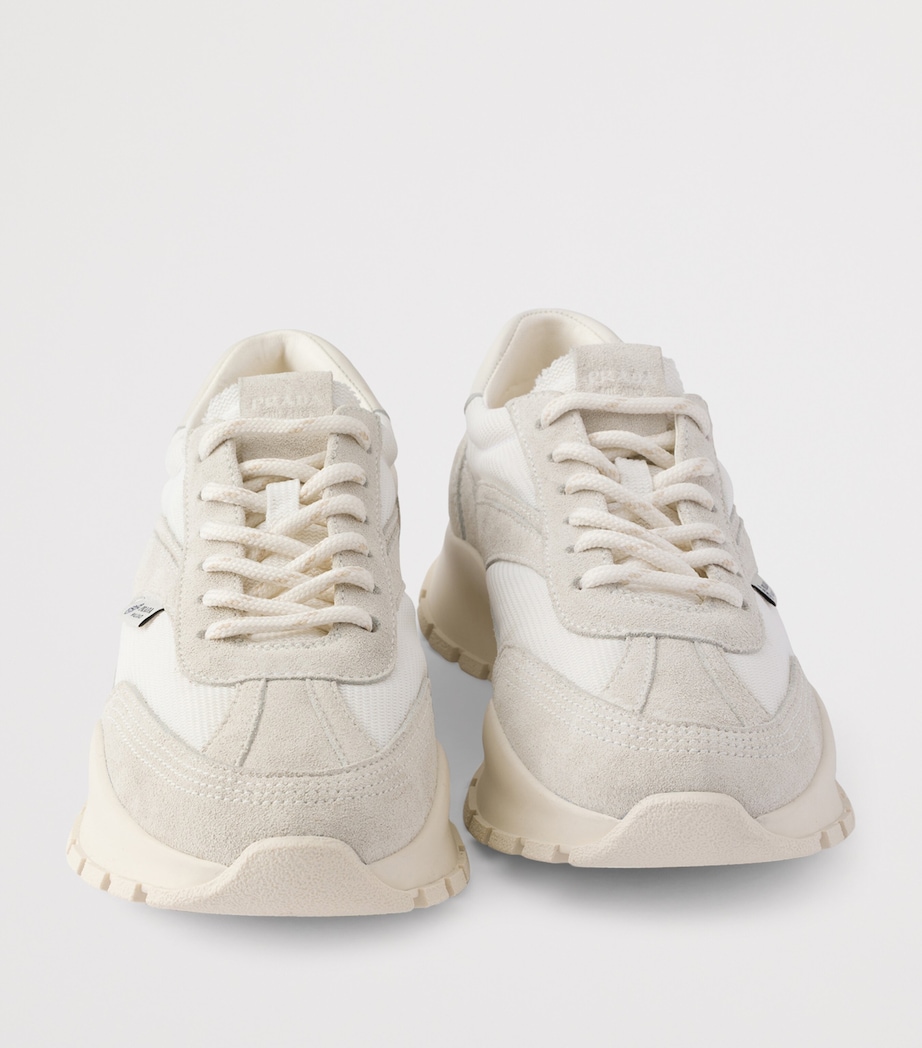 Prada Mesh and Suede Sneakers White Image 5