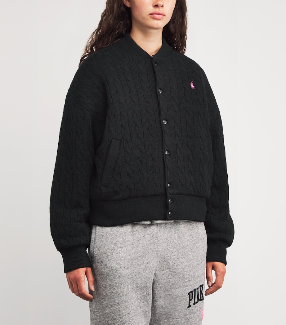 Polo Ralph Lauren Womens Wool-Cashmere Pink Pony Cardigan Polo Black Image 3