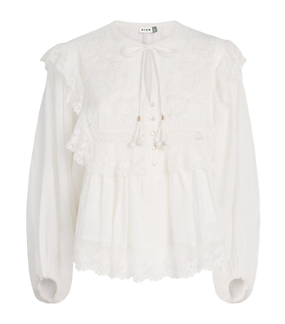 Rixo Womens Cotton Embroidered Diann Blouse Lilly Embrdry Ivory Image 1