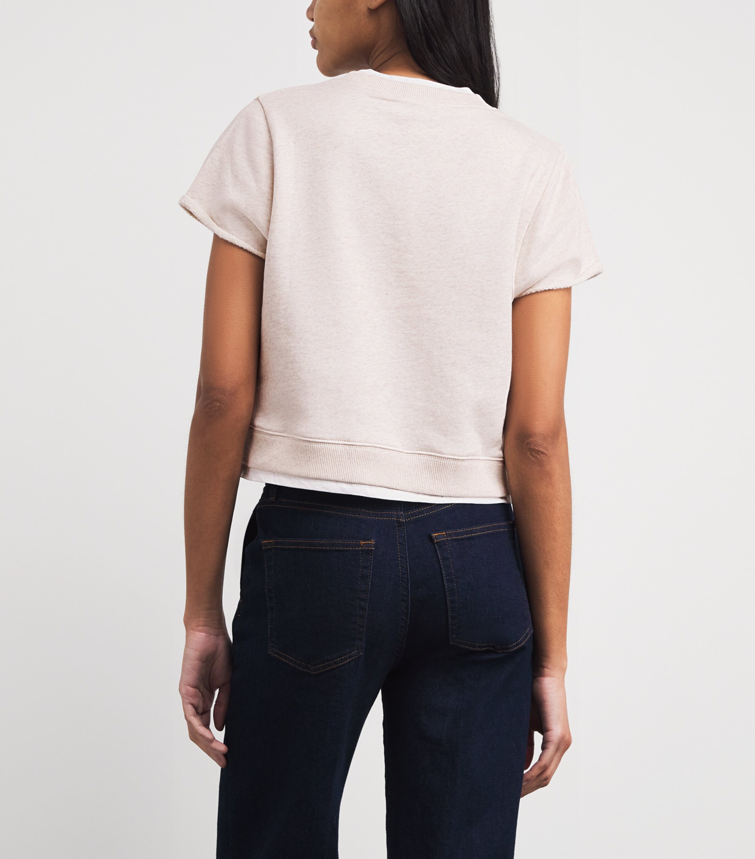 ME+EM Womens Organic Cotton Double-Layer T-Shirt Melange/white Image 5
