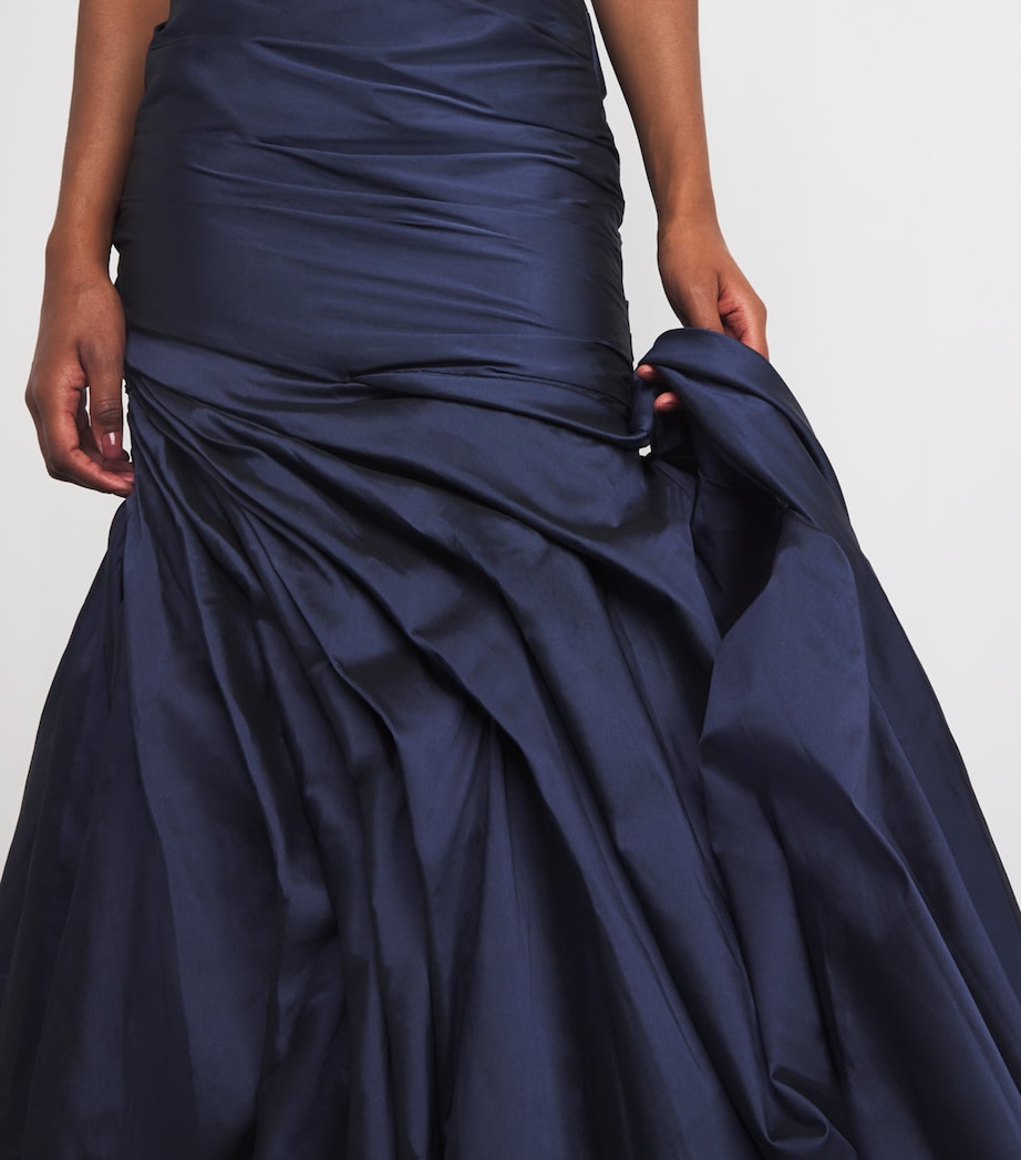 Taffeta Draped Asymmetric Gown NAVY Image 4
