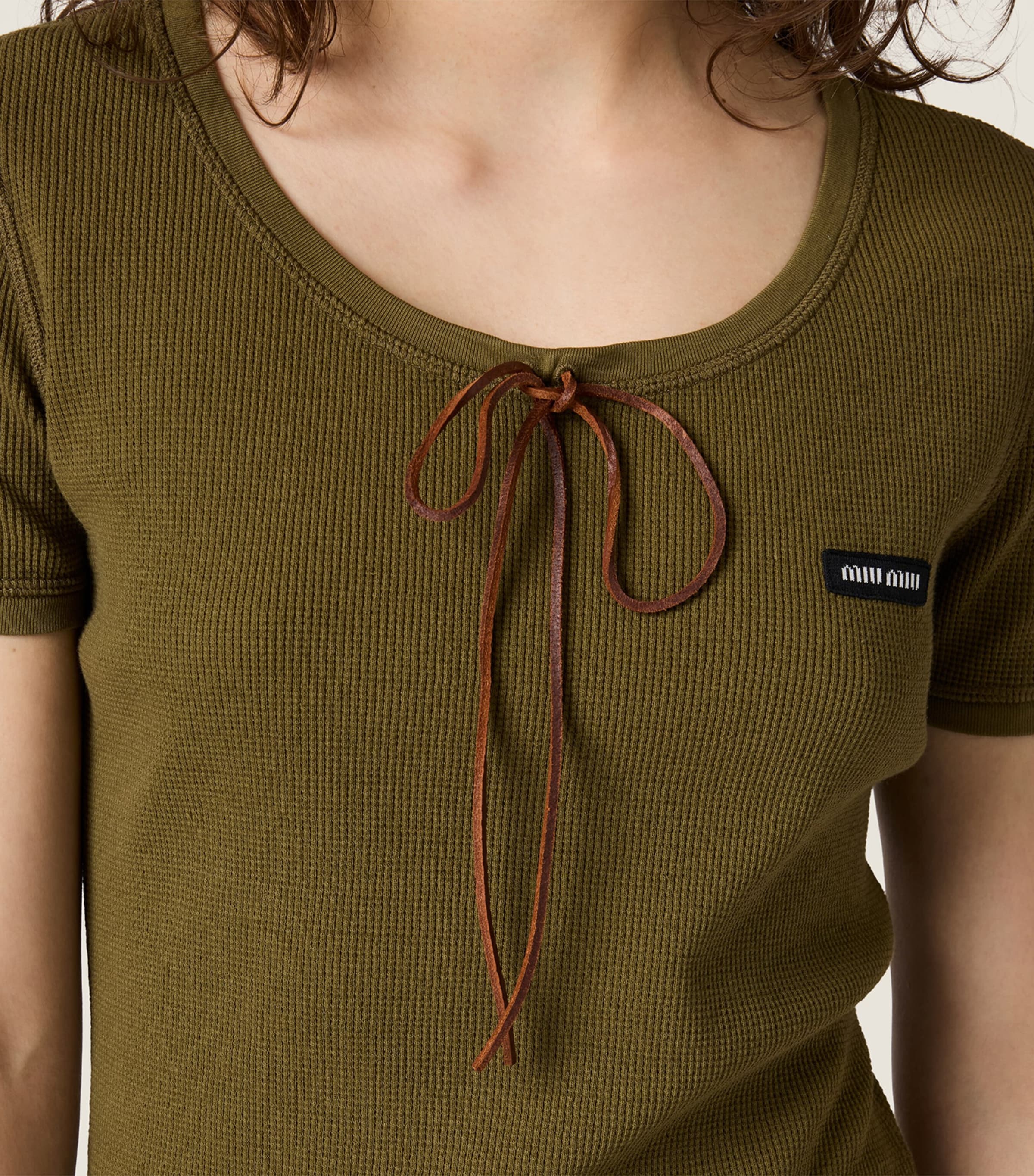 Miu Miu Womens Cotton Tie-Detail Mini Dress Green Image 4