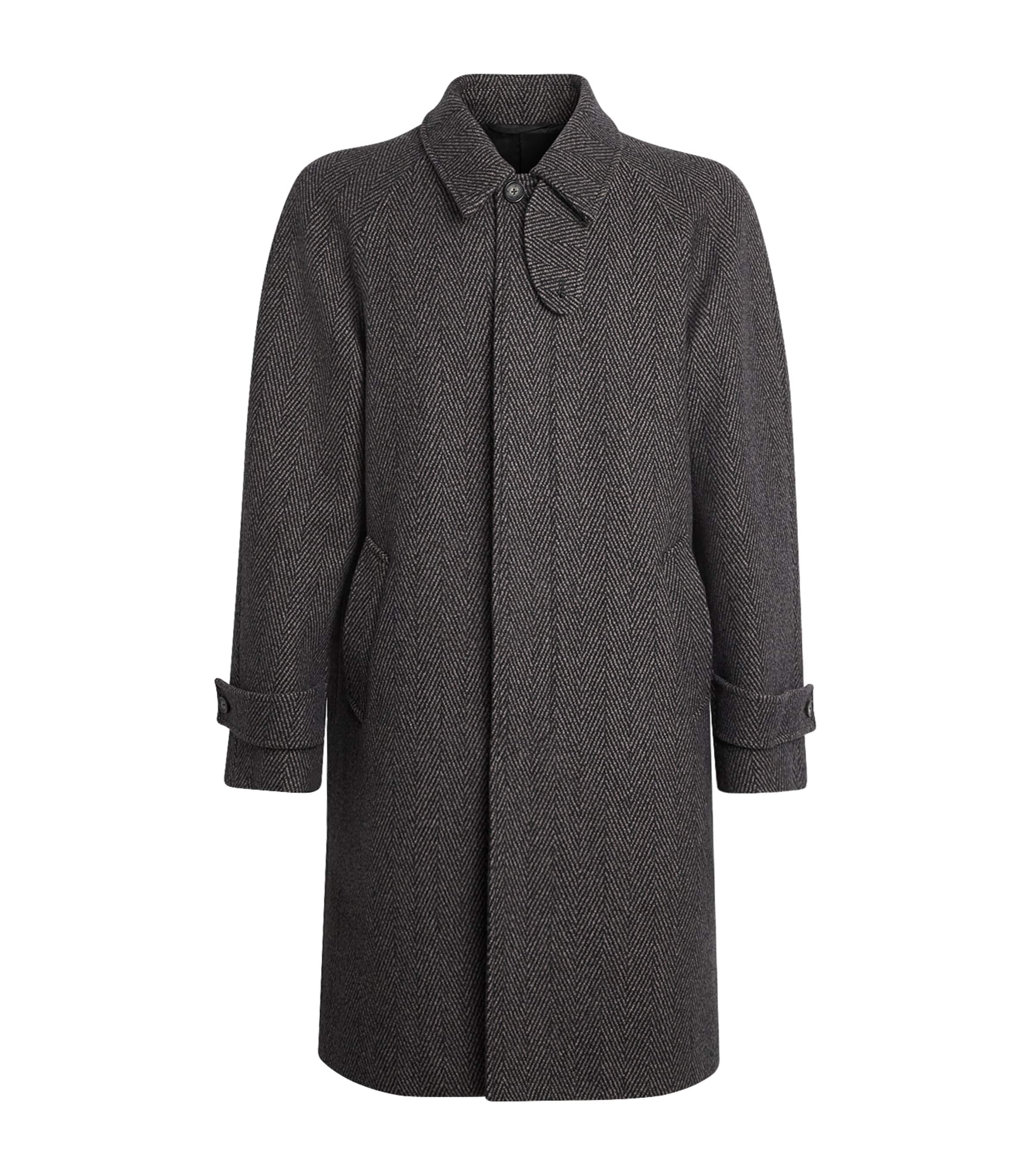 Eton Mens Wool Herringbone Raglan Coat Dark Brown Image 1