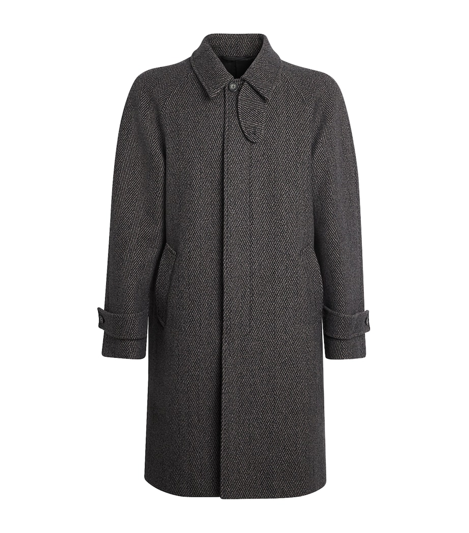 Eton Mens Wool Herringbone Raglan Coat Dark Brown Image 1